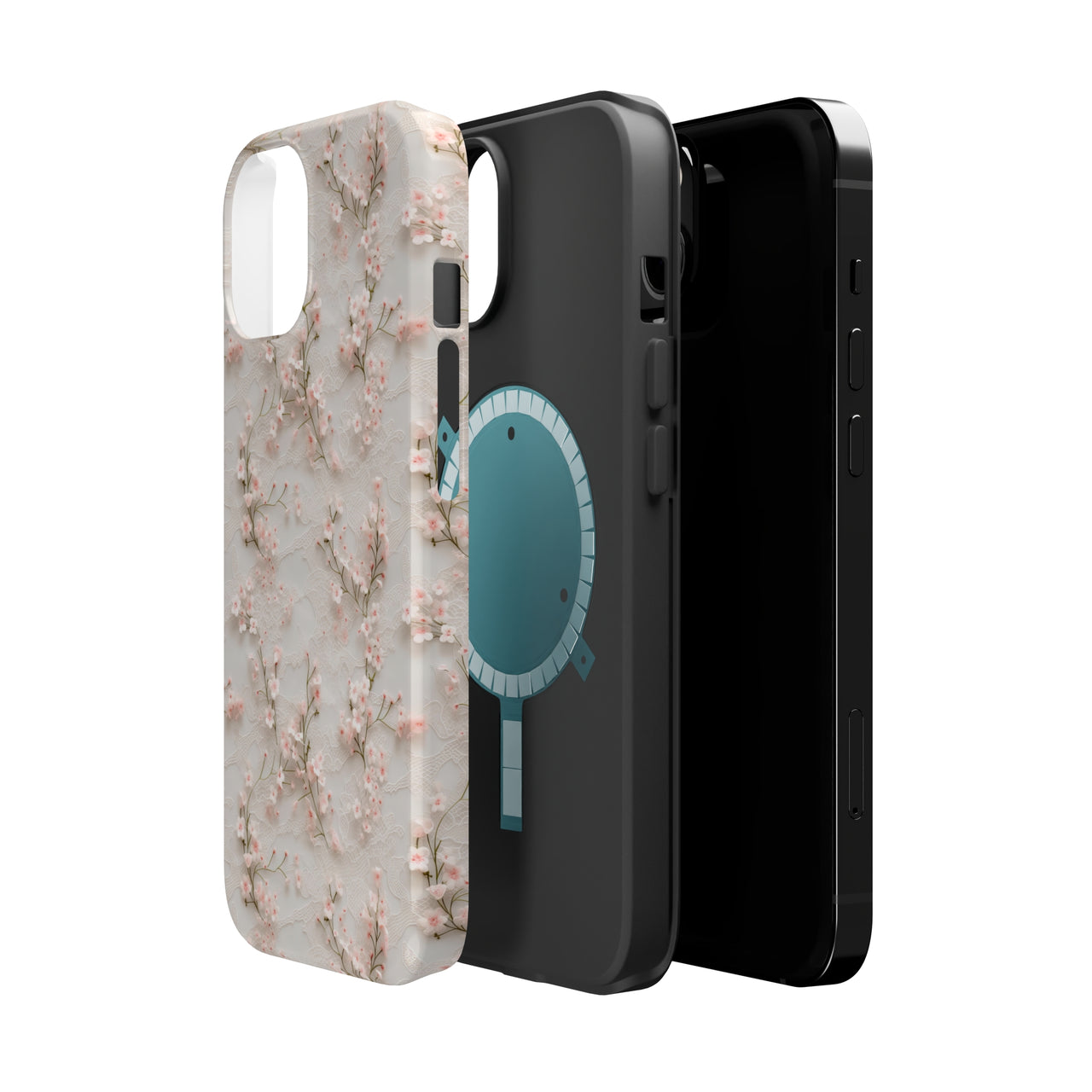 White Lace and Cherry Blossoms MagSafe Tough Cases for iPhone 14, iPhone 14 Pro, iPhone 14 Plus, and iPhone 14 Pro Max