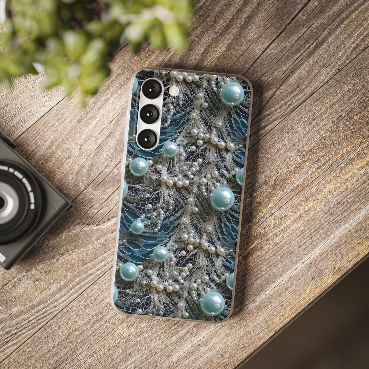 Sea Foam Lace and Pearls - Flexi Cases for Samsung Galaxy S23, Samsung Galaxy S23 Plus, and Samsung Galaxy S23 Ultra