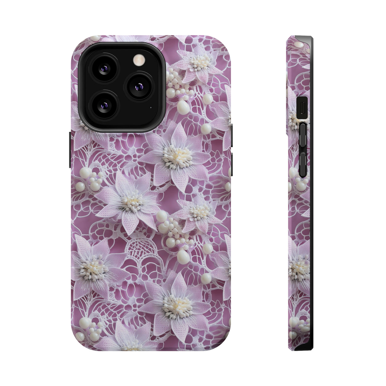 Coquette Clematis MagSafe Tough Cases for iPhone 13, iPhone 13 Mini, iPhone 13 Pro, and iPhone 13 Pro Max.