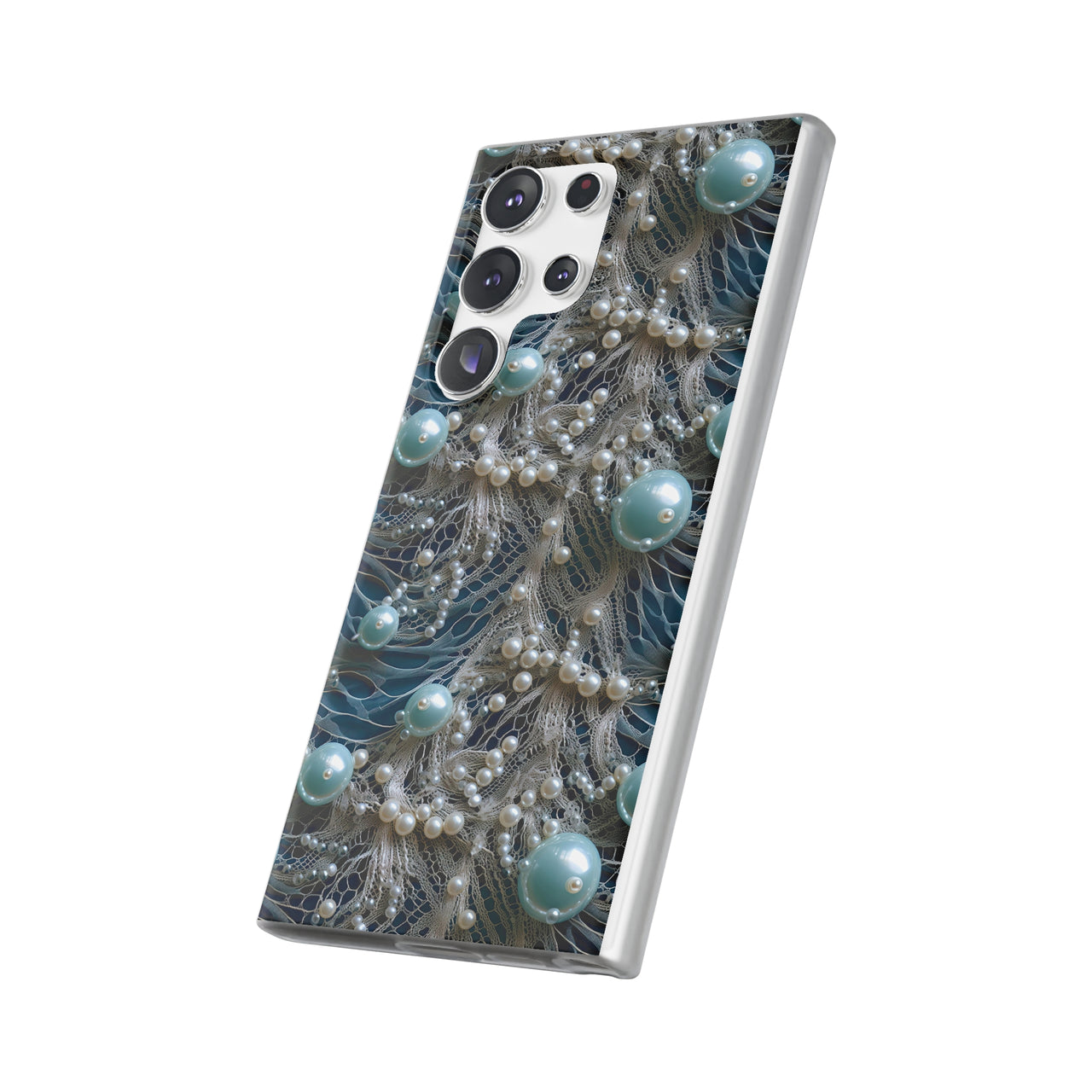 Sea Foam Lace and Pearls - Flexi Cases for Samsung Galaxy S23, Samsung Galaxy S23 Plus, and Samsung Galaxy S23 Ultra