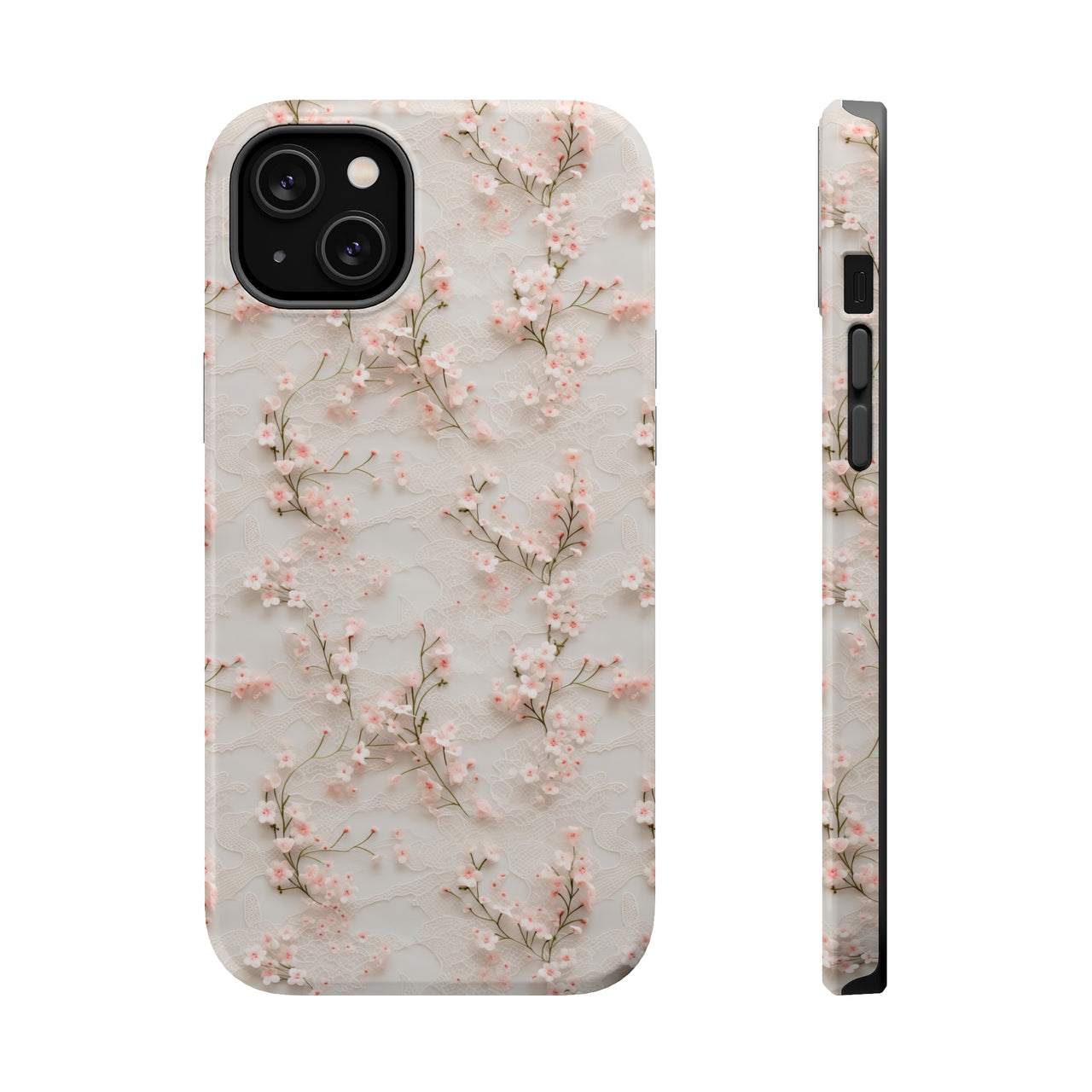 White Lace and Cherry Blossoms MagSafe Tough Cases for iPhone 14, iPhone 14 Pro, iPhone 14 Plus, and iPhone 14 Pro Max