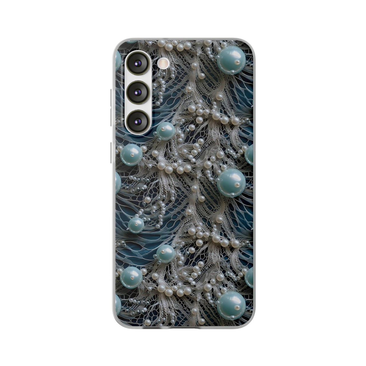 Sea Foam Lace and Pearls - Flexi Cases for Samsung Galaxy S23, Samsung Galaxy S23 Plus, and Samsung Galaxy S23 Ultra