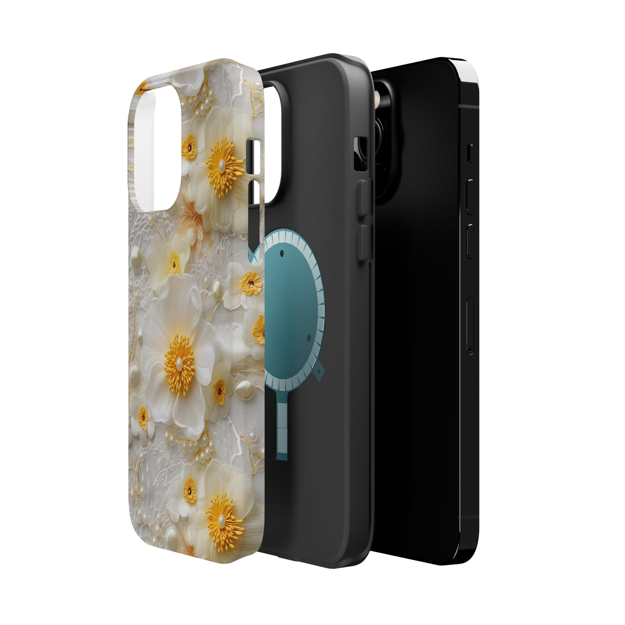 Yellow and White Floral MagSafe Tough Cases for iPhone 14, iPhone 14 Pro, iPhone 14 Plus, and iPhone 14 Pro Max