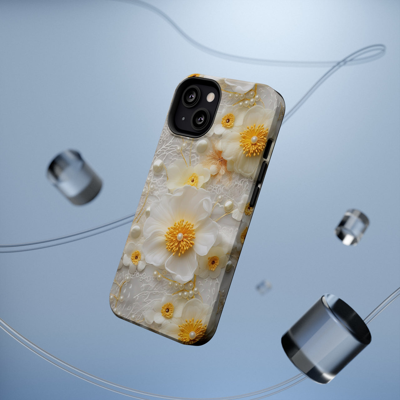 White and Yellow Floral MagSafe Tough Cases for iPhone 13, iPhone 13 Mini, iPhone 13 Pro, & iPhone 13 Pro Max