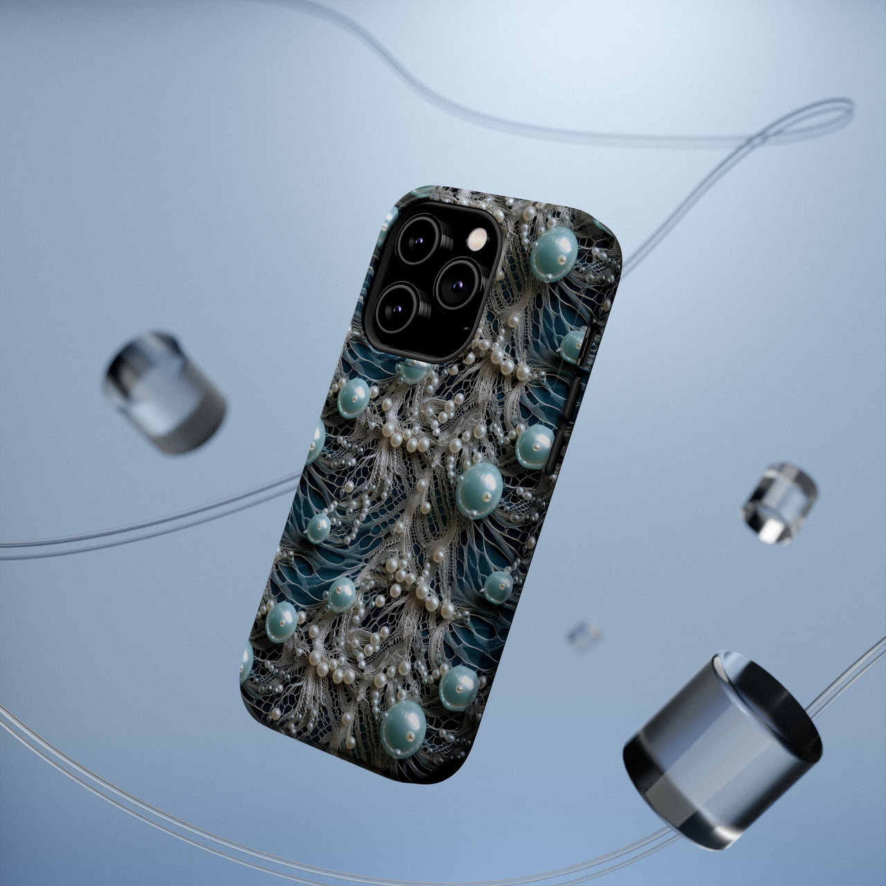 Sea Foam Lace and Pearls MagSafe Tough Cases for iPhone 14, iPhone 14 Pro, iPhone 14 Plus, and iPhone 14 Pro Max