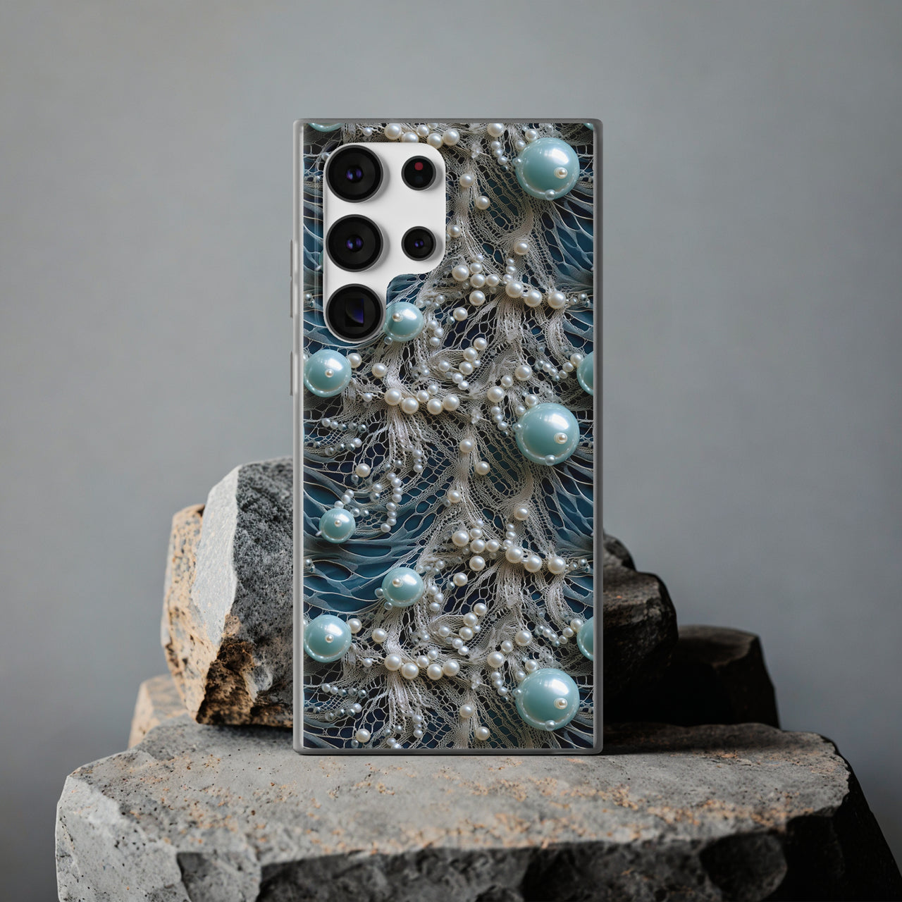 Sea Foam Lace and Pearls - Flexi Cases for Samsung Galaxy S23, Samsung Galaxy S23 Plus, and Samsung Galaxy S23 Ultra