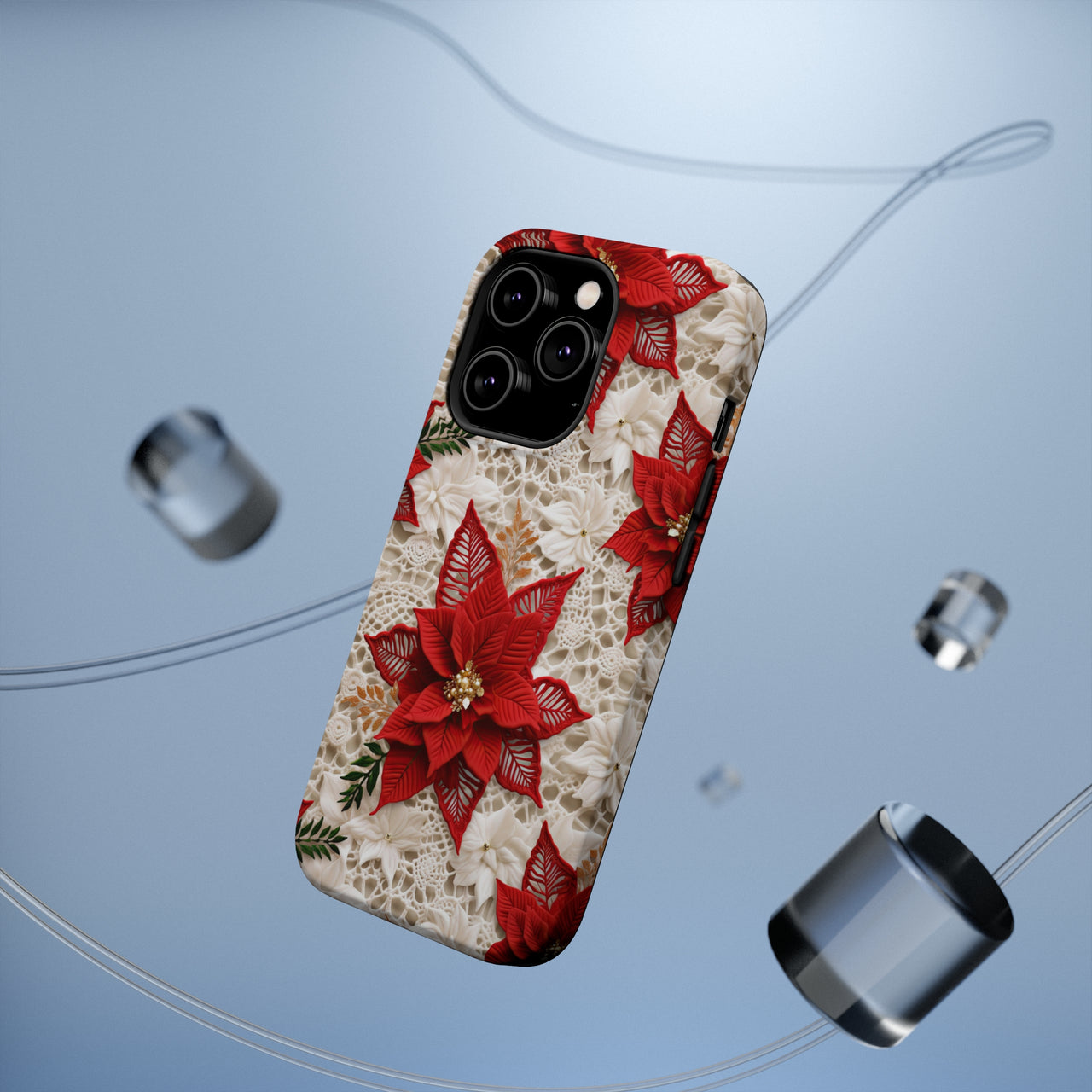 Christmas Poinsettia MagSafe Tough Cases for iPhone 14, iPhone 14 Pro, iPhone 14 Plus, and iPhone 14 Pro Max