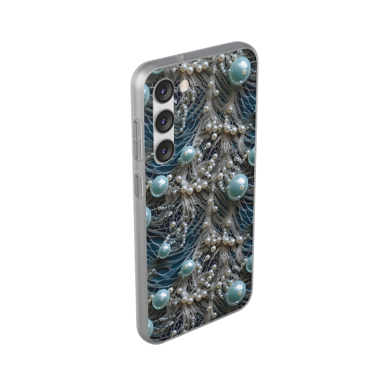 Sea Foam Lace and Pearls - Flexi Cases for Samsung Galaxy S23, Samsung Galaxy S23 Plus, and Samsung Galaxy S23 Ultra