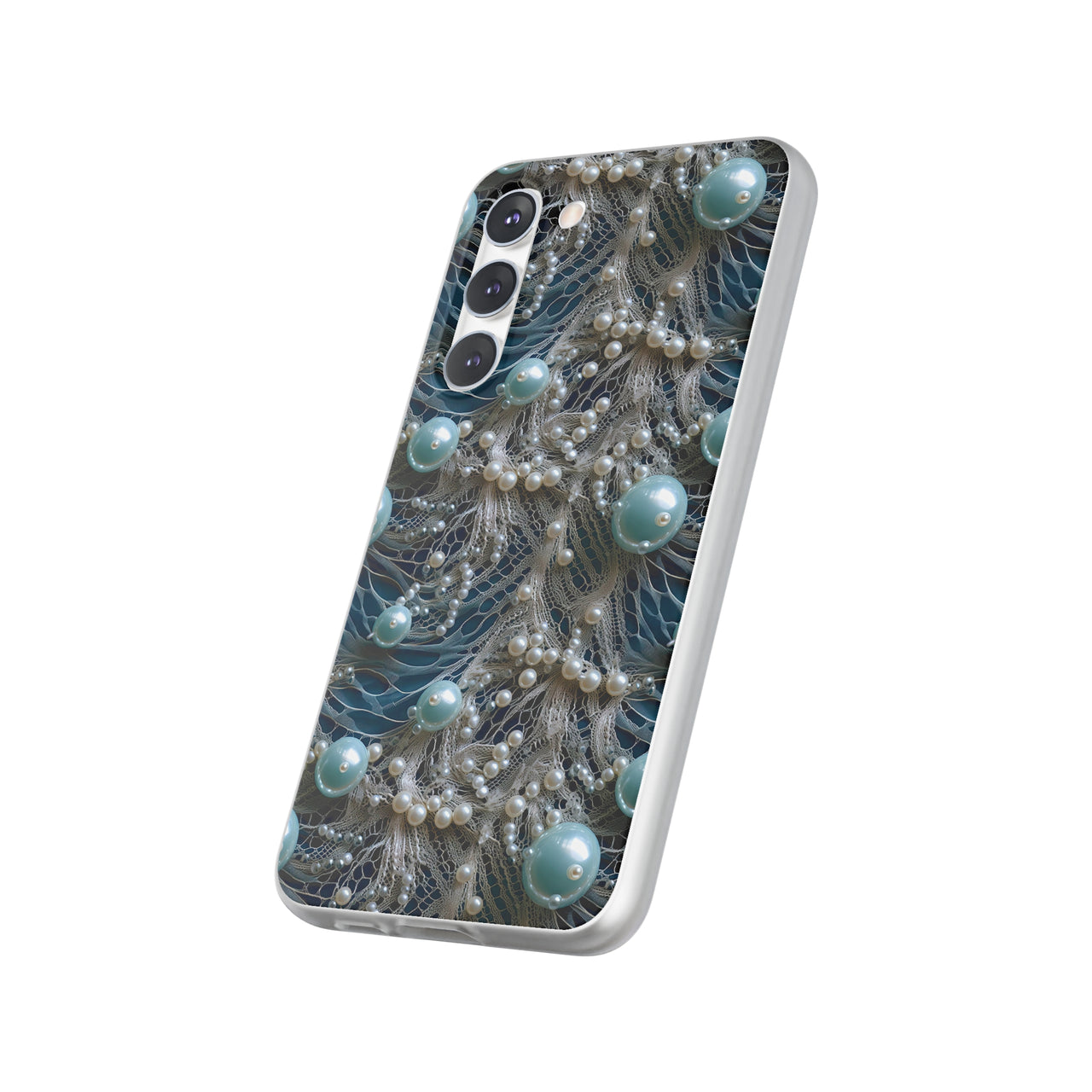 Sea Foam Lace and Pearls - Flexi Cases for Samsung Galaxy S23, Samsung Galaxy S23 Plus, and Samsung Galaxy S23 Ultra