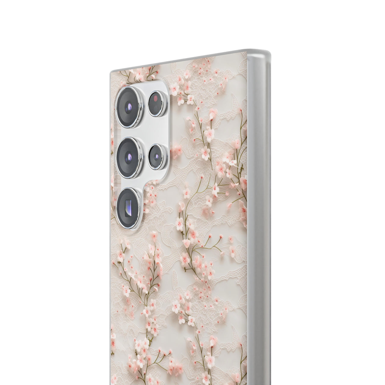 White Lace and Cherry Blossoms - Flexi Cases for Samsung Galaxy S23, Samsung Galaxy S23 Plus, and Samsung Galaxy S23 Ultra