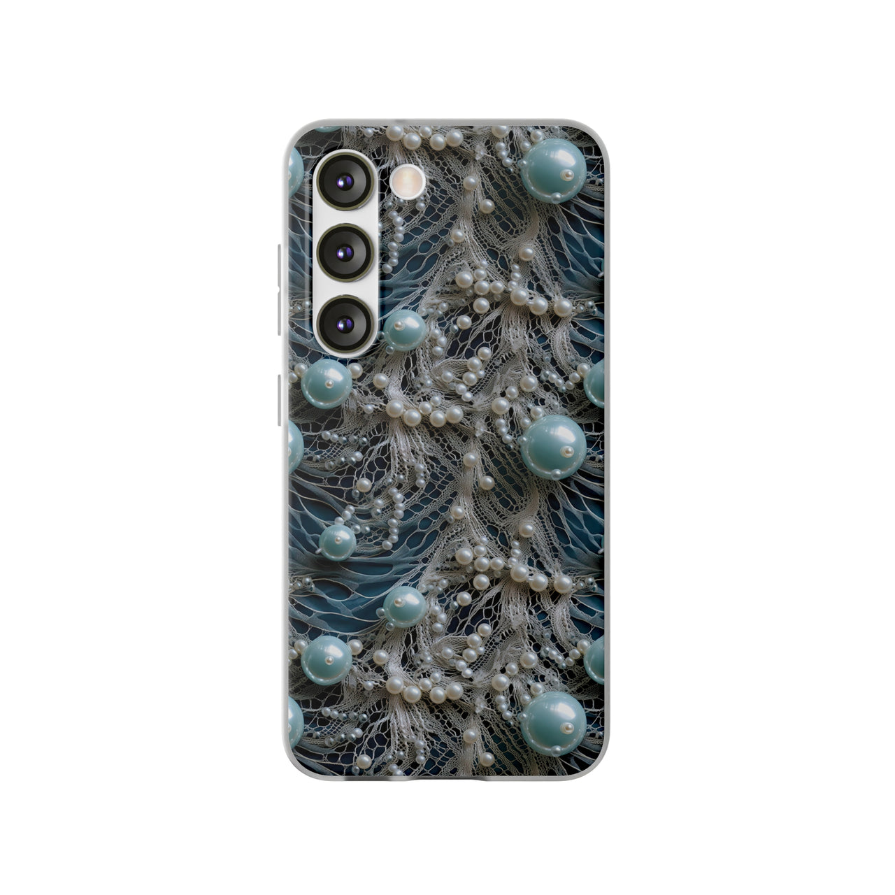 Sea Foam Lace and Pearls - Flexi Cases for Samsung Galaxy S23, Samsung Galaxy S23 Plus, and Samsung Galaxy S23 Ultra