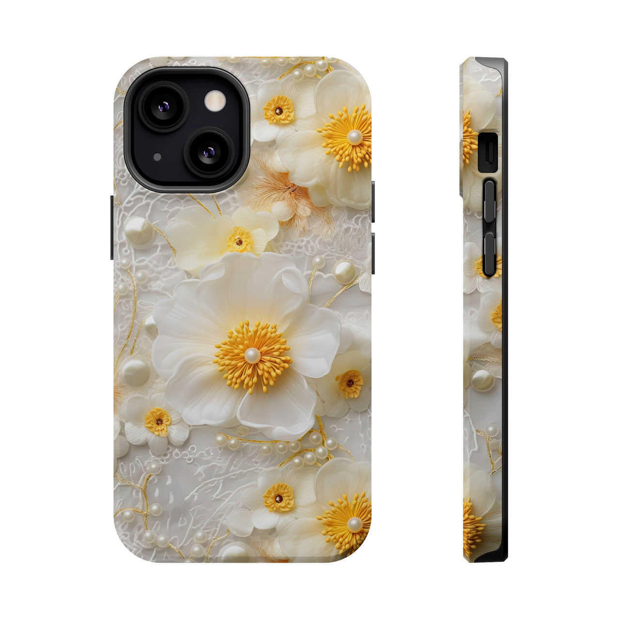 White and Yellow Floral MagSafe Tough Cases for iPhone 13, iPhone 13 Mini, iPhone 13 Pro, & iPhone 13 Pro Max
