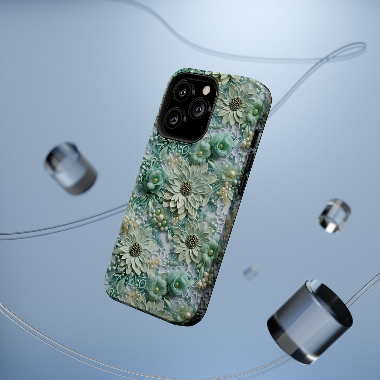 Teal Petals - MagSafe Tough Cases for iPhone 13, iPhone 13 Mini, iPhone 13 Pro, and iPhone 13 Pro Max.