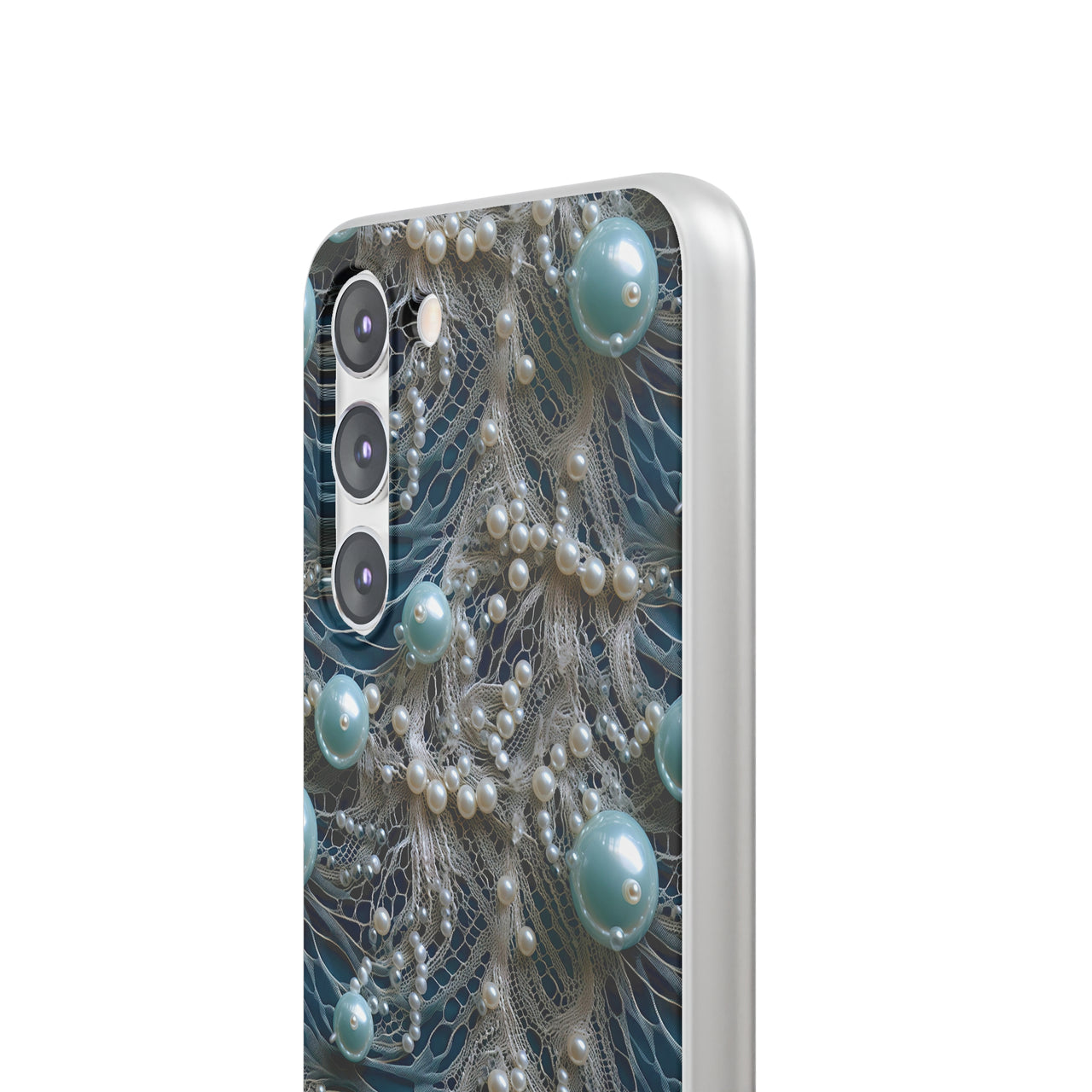 Sea Foam Lace and Pearls - Flexi Cases for Samsung Galaxy S23, Samsung Galaxy S23 Plus, and Samsung Galaxy S23 Ultra