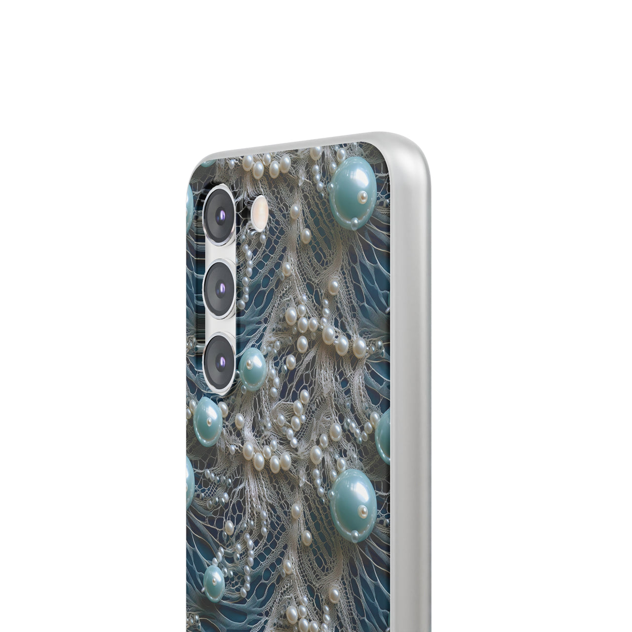 Sea Foam Lace and Pearls - Flexi Cases for Samsung Galaxy S23, Samsung Galaxy S23 Plus, and Samsung Galaxy S23 Ultra