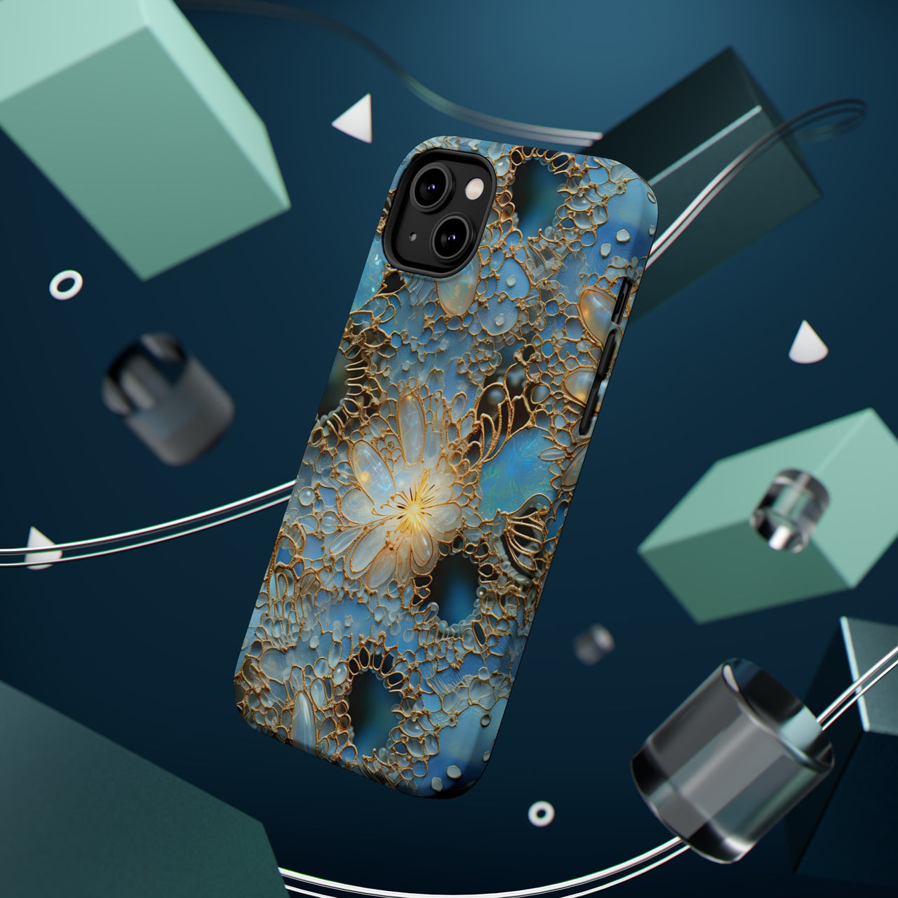 Gemstones and Gold Lace MagSafe Tough Cases for iPhone 14, iPhone 14 Pro, iPhone 14 Plus, and iPhone 14 Pro Max