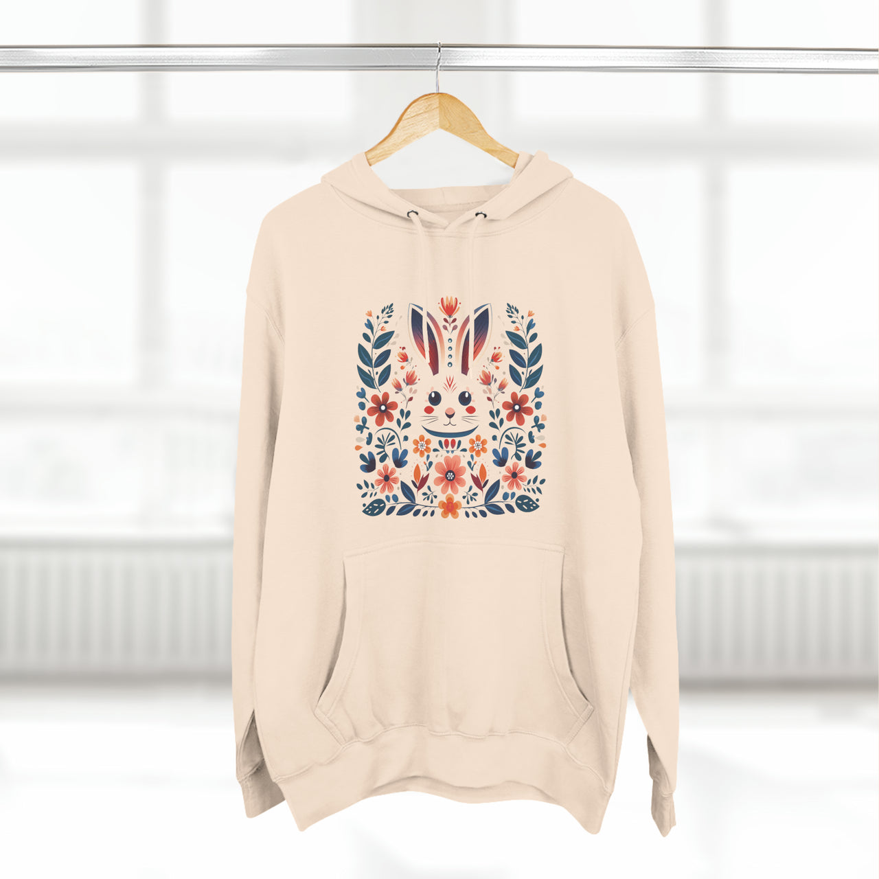 Folk Art Rabbit Three-Panel Fleece Hoodie