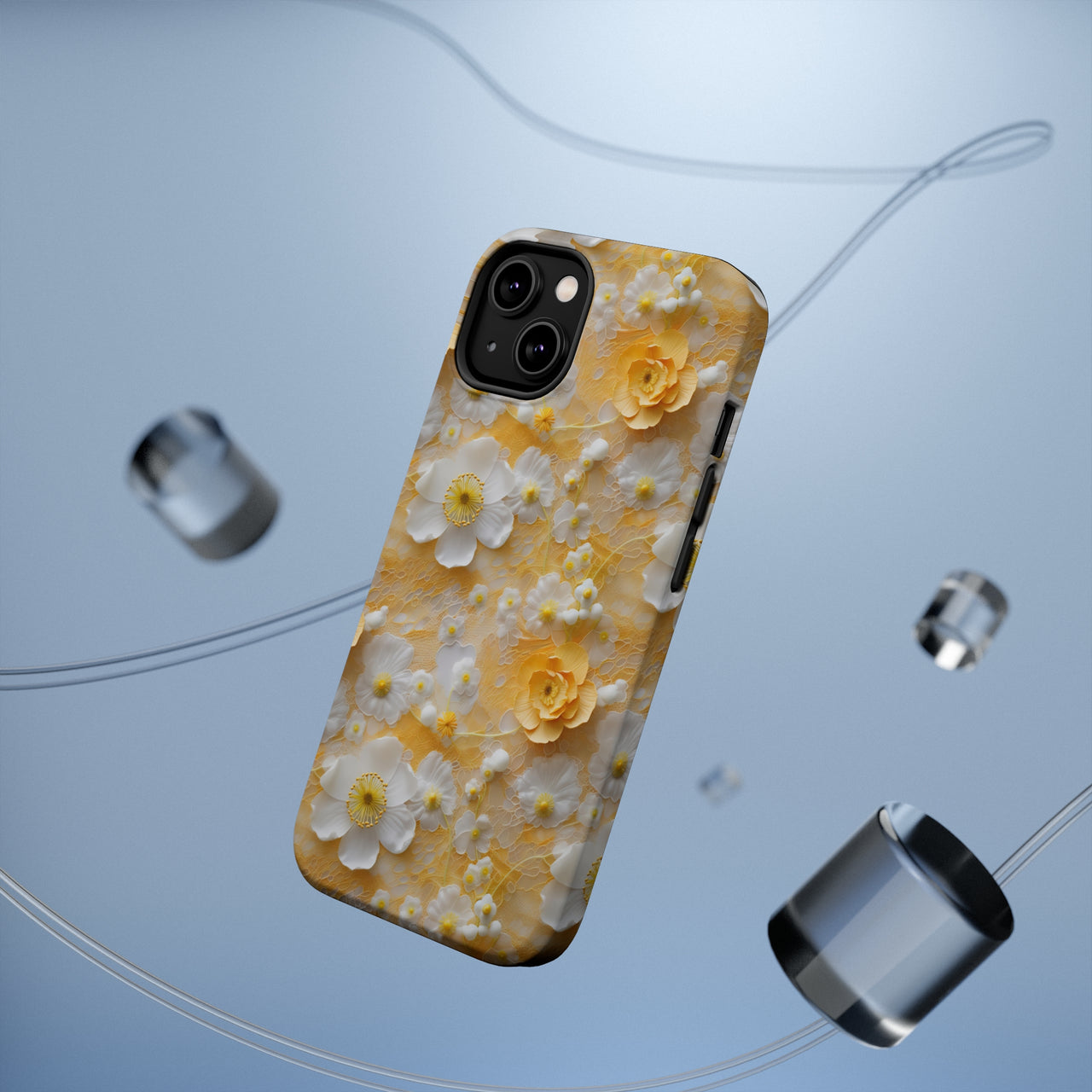 Yellow Floral MagSafe Tough Cases for iPhone 14, iPhone 14 Pro, iPhone 14 Plus, and iPhone 14 Pro Max