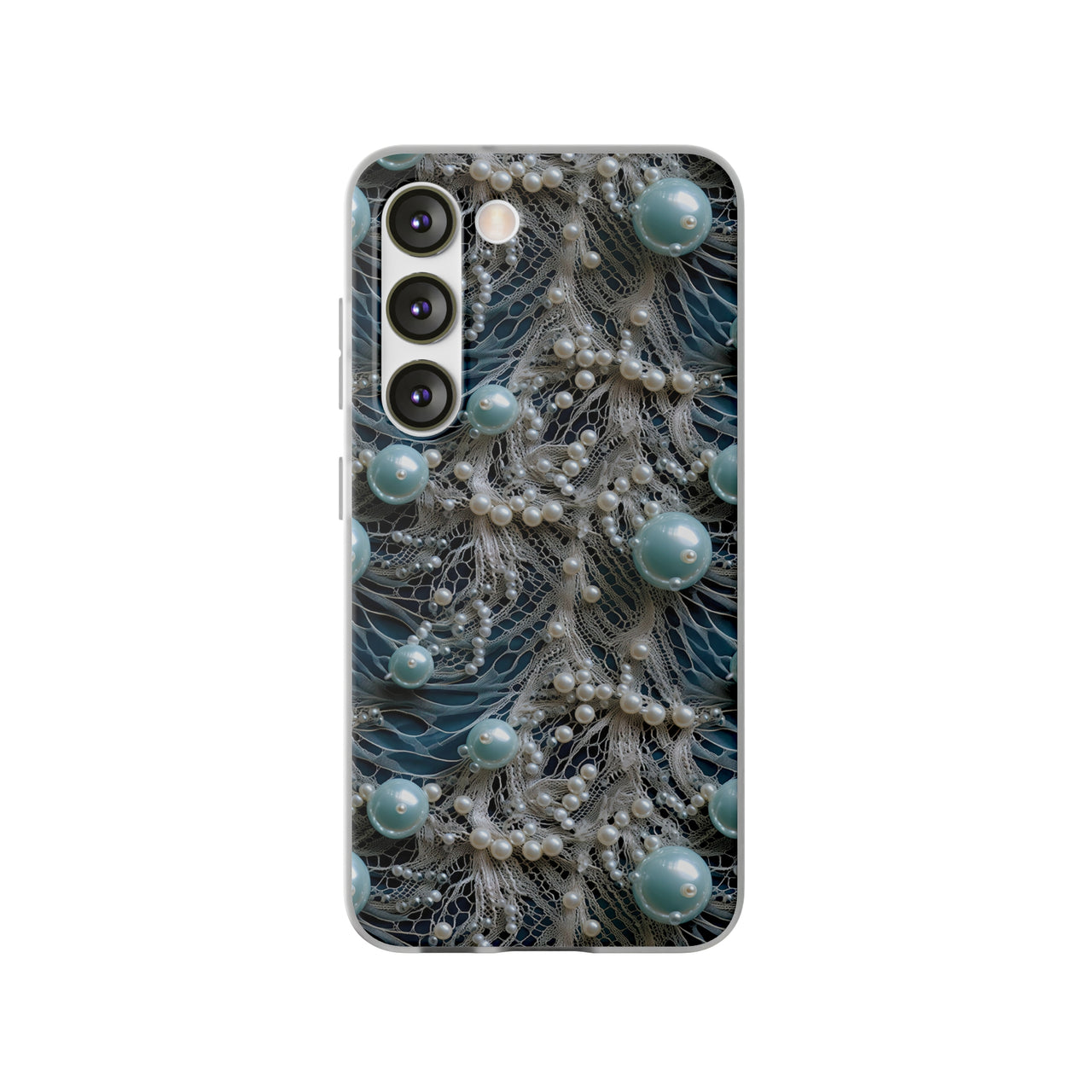 Sea Foam Lace and Pearls - Flexi Cases for Samsung Galaxy S23, Samsung Galaxy S23 Plus, and Samsung Galaxy S23 Ultra