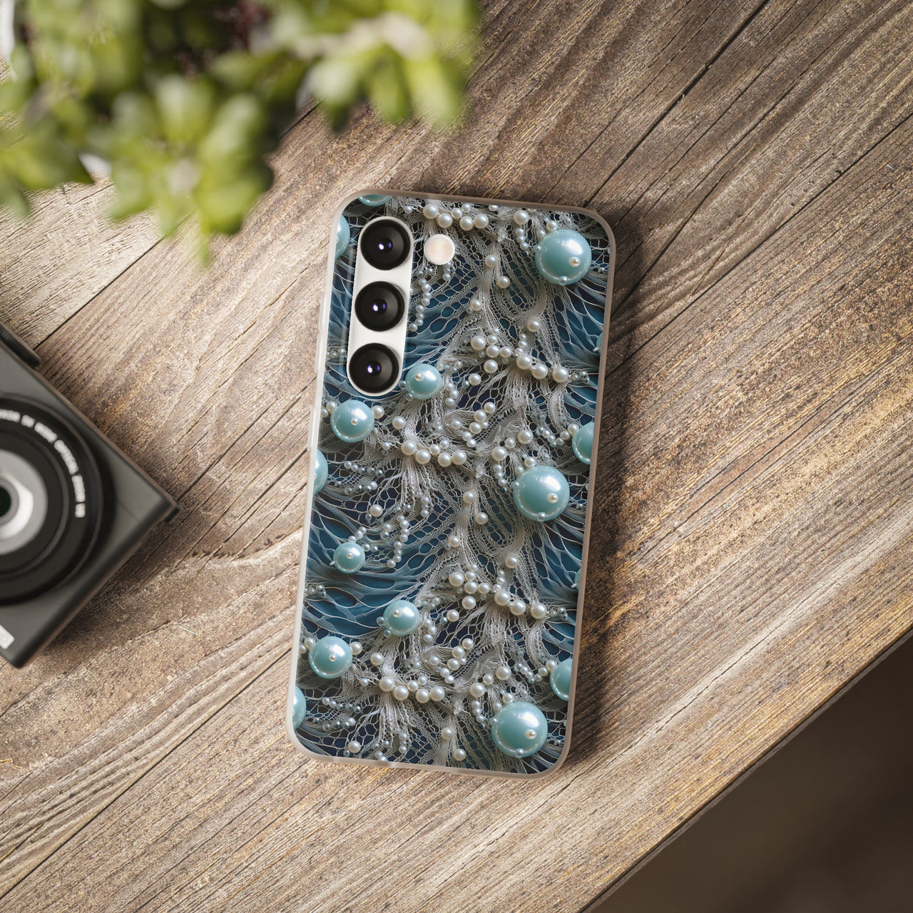 Sea Foam Lace and Pearls - Flexi Cases for Samsung Galaxy S23, Samsung Galaxy S23 Plus, and Samsung Galaxy S23 Ultra