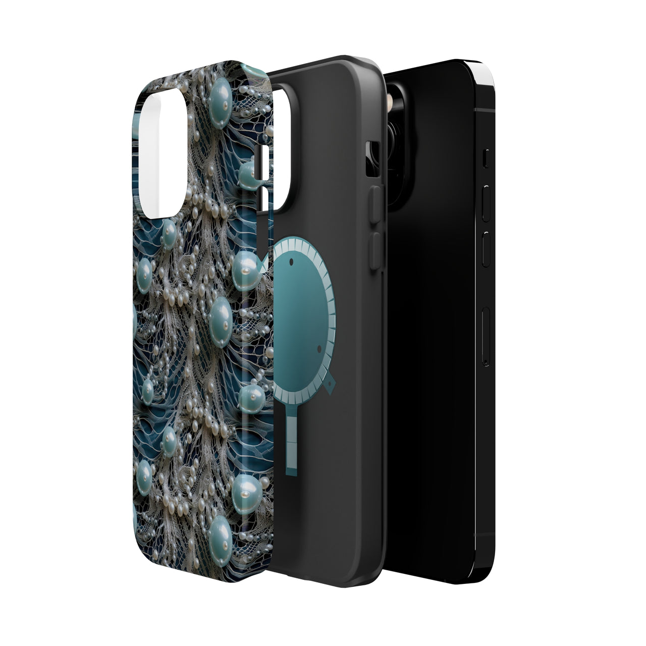Sea Foam Lace and Pearls MagSafe Tough Cases for iPhone 14, iPhone 14 Pro, iPhone 14 Plus, and iPhone 14 Pro Max
