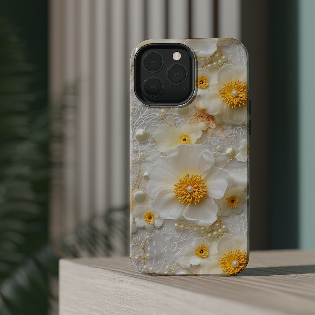 White and Yellow Floral MagSafe Tough Cases for iPhone 13, iPhone 13 Mini, iPhone 13 Pro, & iPhone 13 Pro Max