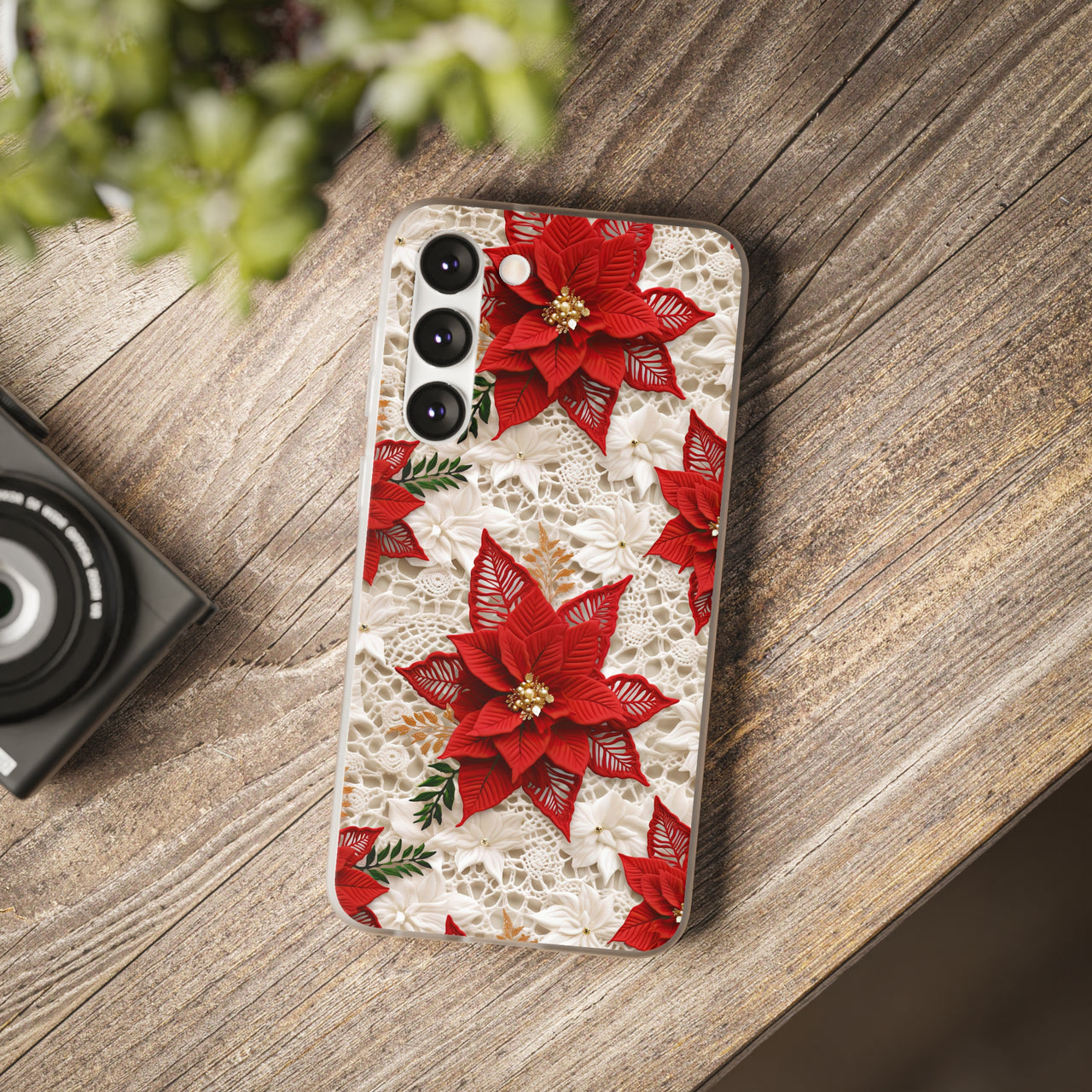 Christmas Poinsettia - Flexi Cases for Samsung Galaxy S23, Samsung Galaxy S23 Plus, and Samsung Galaxy S23 Ultra