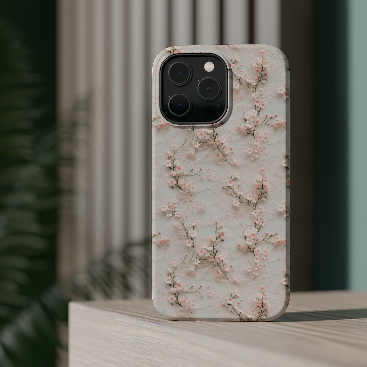 White Lace and Cherry Blossoms MagSafe Tough Cases for iPhone 14, iPhone 14 Pro, iPhone 14 Plus, and iPhone 14 Pro Max