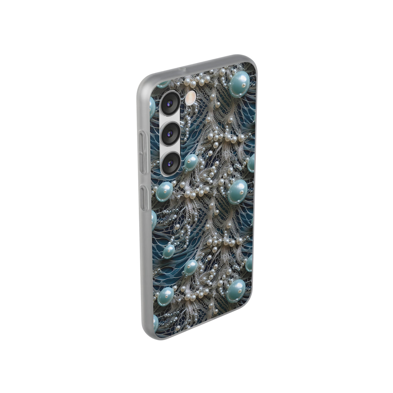 Sea Foam Lace and Pearls - Flexi Cases for Samsung Galaxy S23, Samsung Galaxy S23 Plus, and Samsung Galaxy S23 Ultra