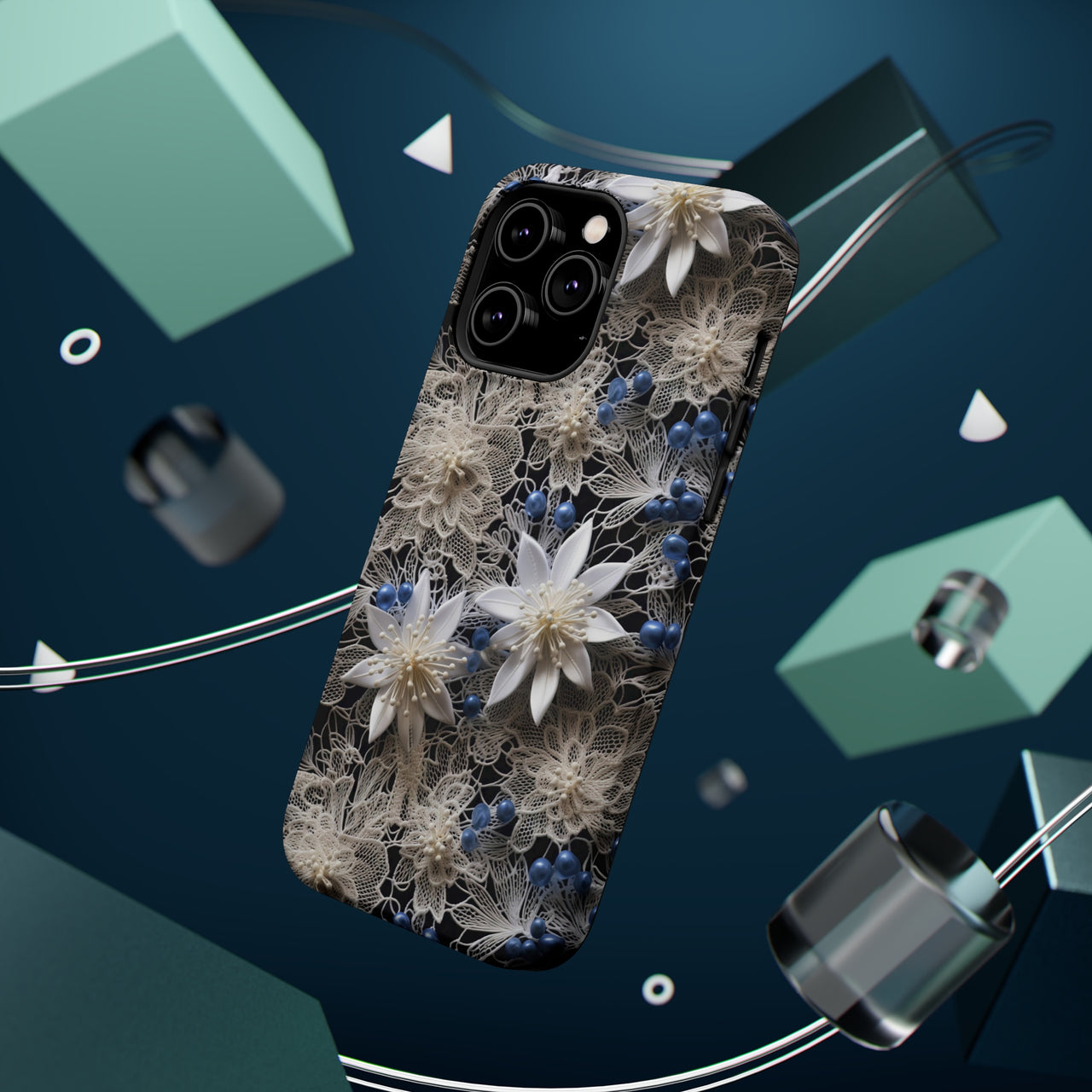 Vintage Lace and Clematis MagSafe Tough Cases for iPhone 14, iPhone 14 Pro, iPhone 14 Plus, and iPhone 14 Pro Max