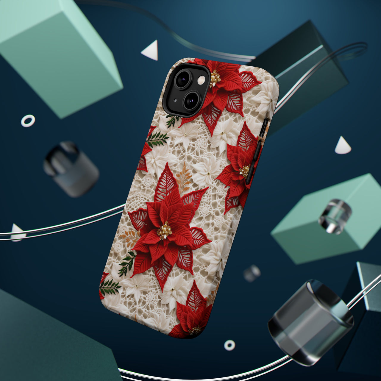 Christmas Poinsettia MagSafe Tough Cases for iPhone 14, iPhone 14 Pro, iPhone 14 Plus, and iPhone 14 Pro Max