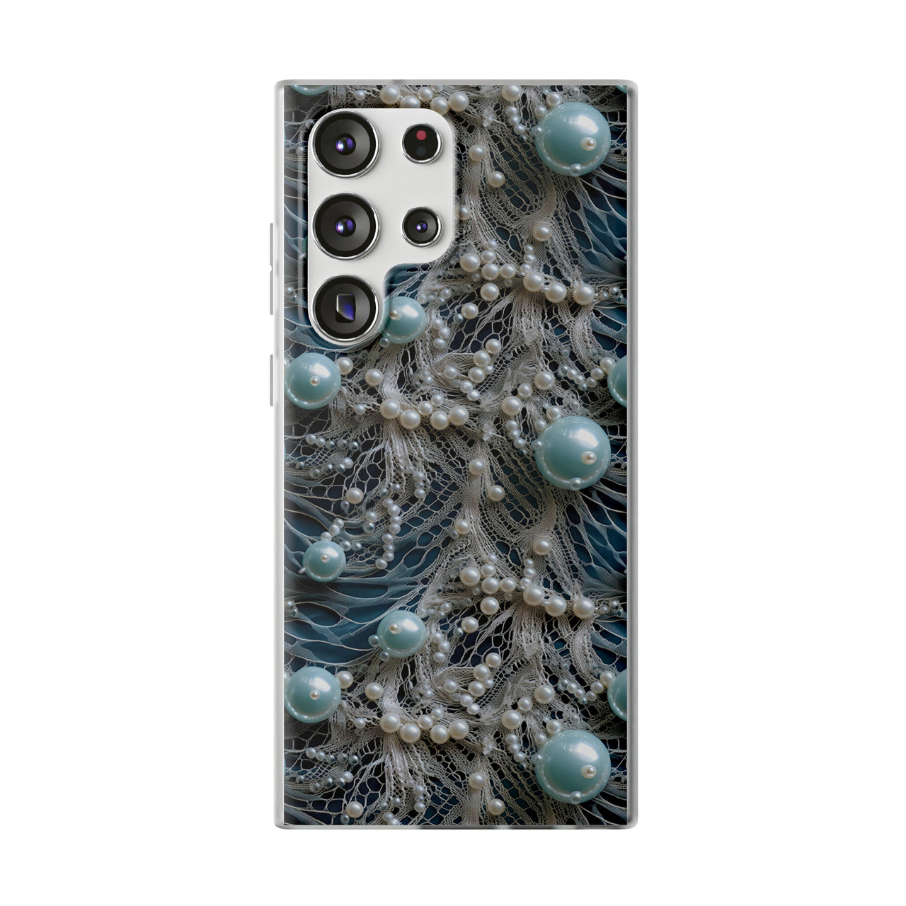 Sea Foam Lace and Pearls - Flexi Cases for Samsung Galaxy S23, Samsung Galaxy S23 Plus, and Samsung Galaxy S23 Ultra