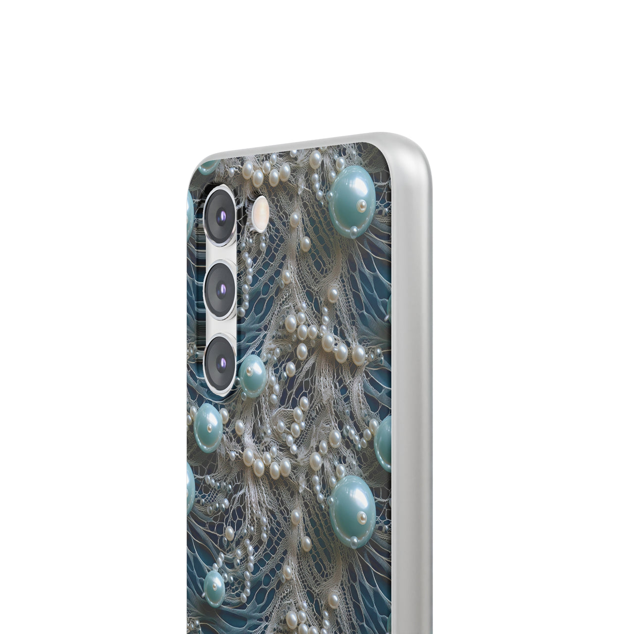 Sea Foam Lace and Pearls - Flexi Cases for Samsung Galaxy S23, Samsung Galaxy S23 Plus, and Samsung Galaxy S23 Ultra