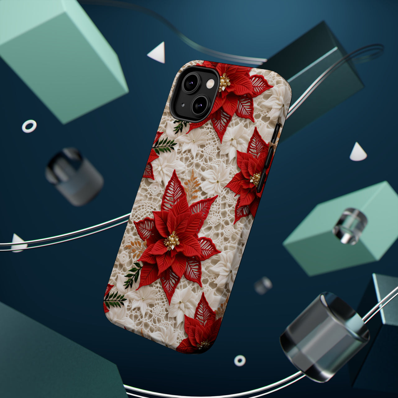 Christmas Poinsettia MagSafe Tough Cases for iPhone 14, iPhone 14 Pro, iPhone 14 Plus, and iPhone 14 Pro Max