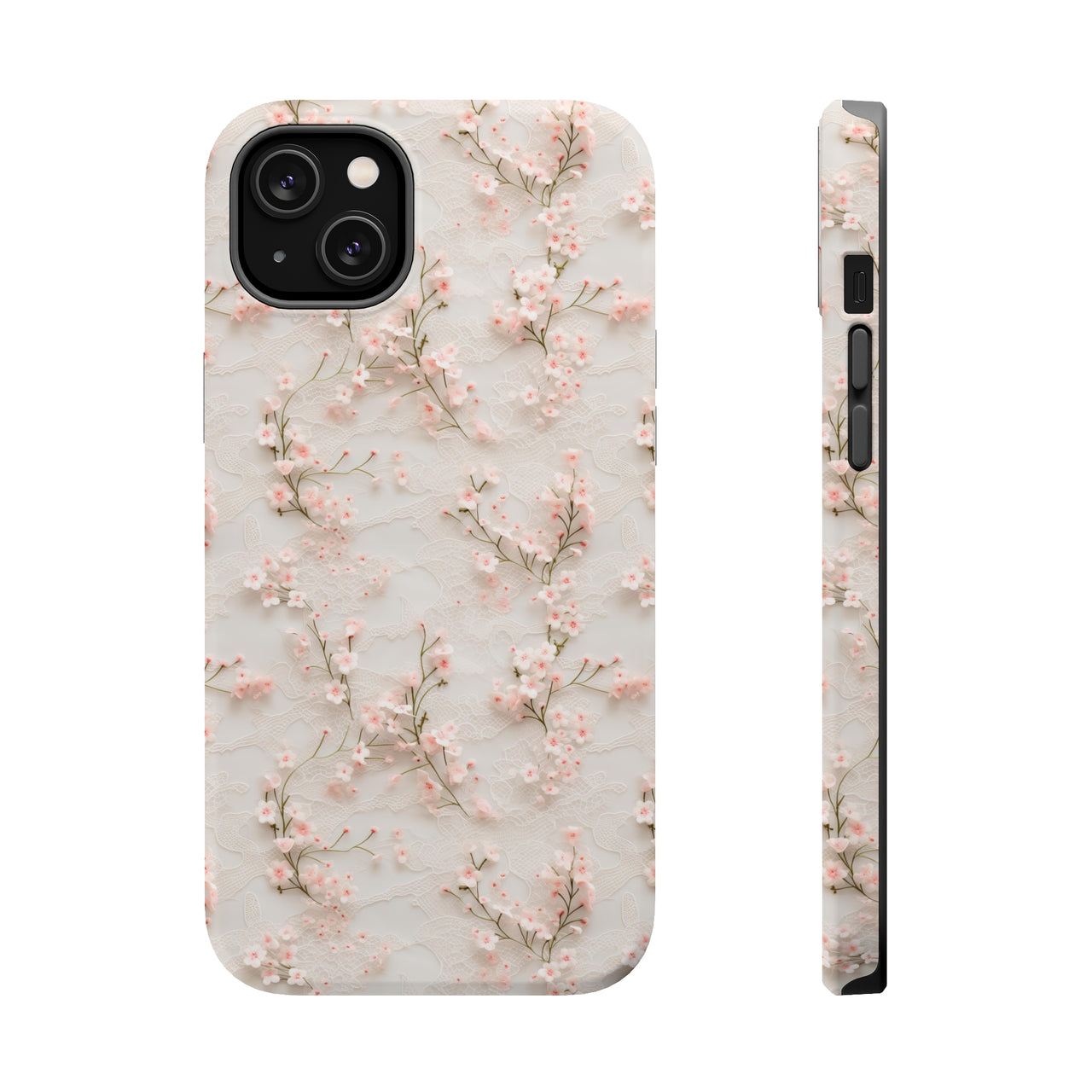 White Lace and Cherry Blossoms MagSafe Tough Cases for iPhone 14, iPhone 14 Pro, iPhone 14 Plus, and iPhone 14 Pro Max