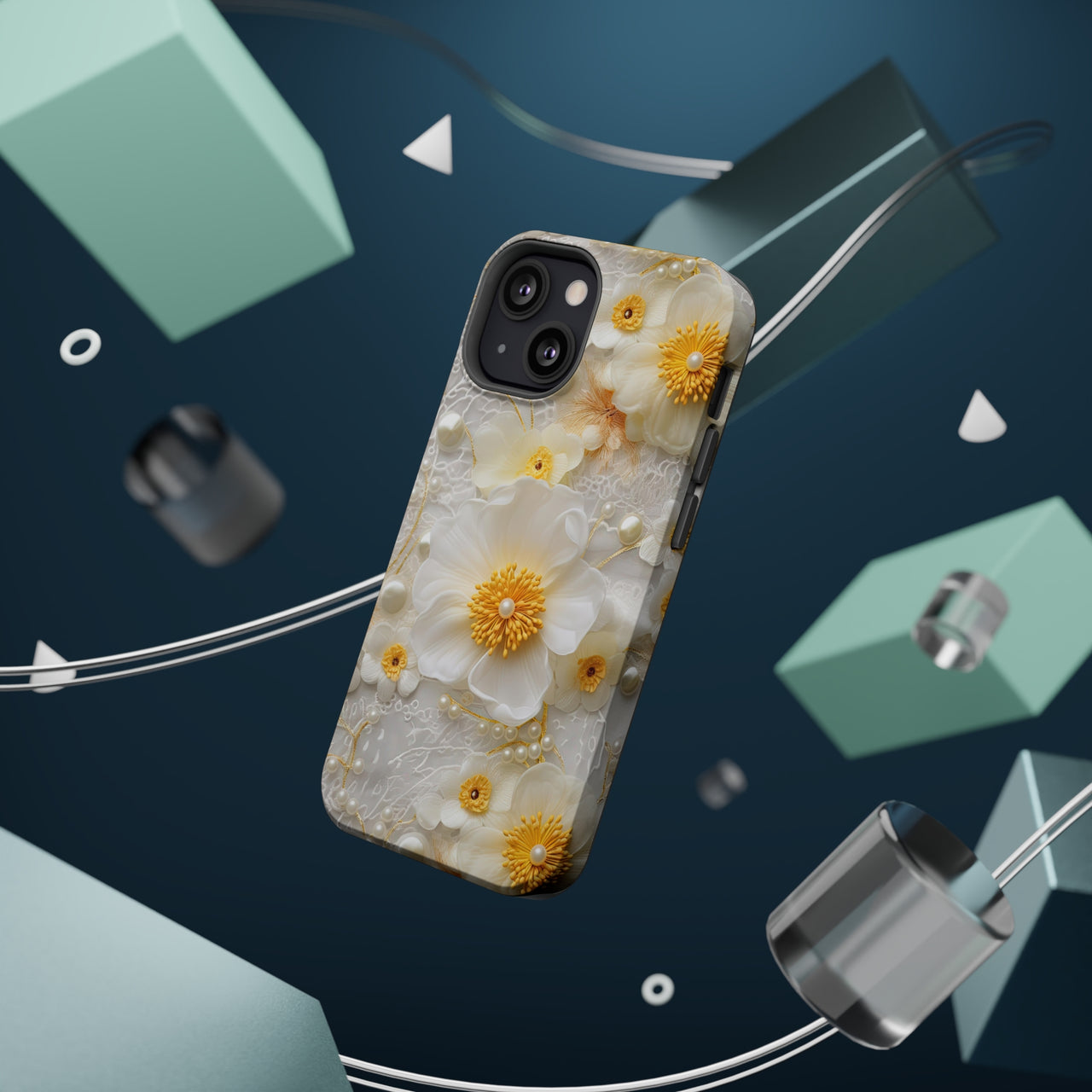 White and Yellow Floral MagSafe Tough Cases for iPhone 13, iPhone 13 Mini, iPhone 13 Pro, & iPhone 13 Pro Max
