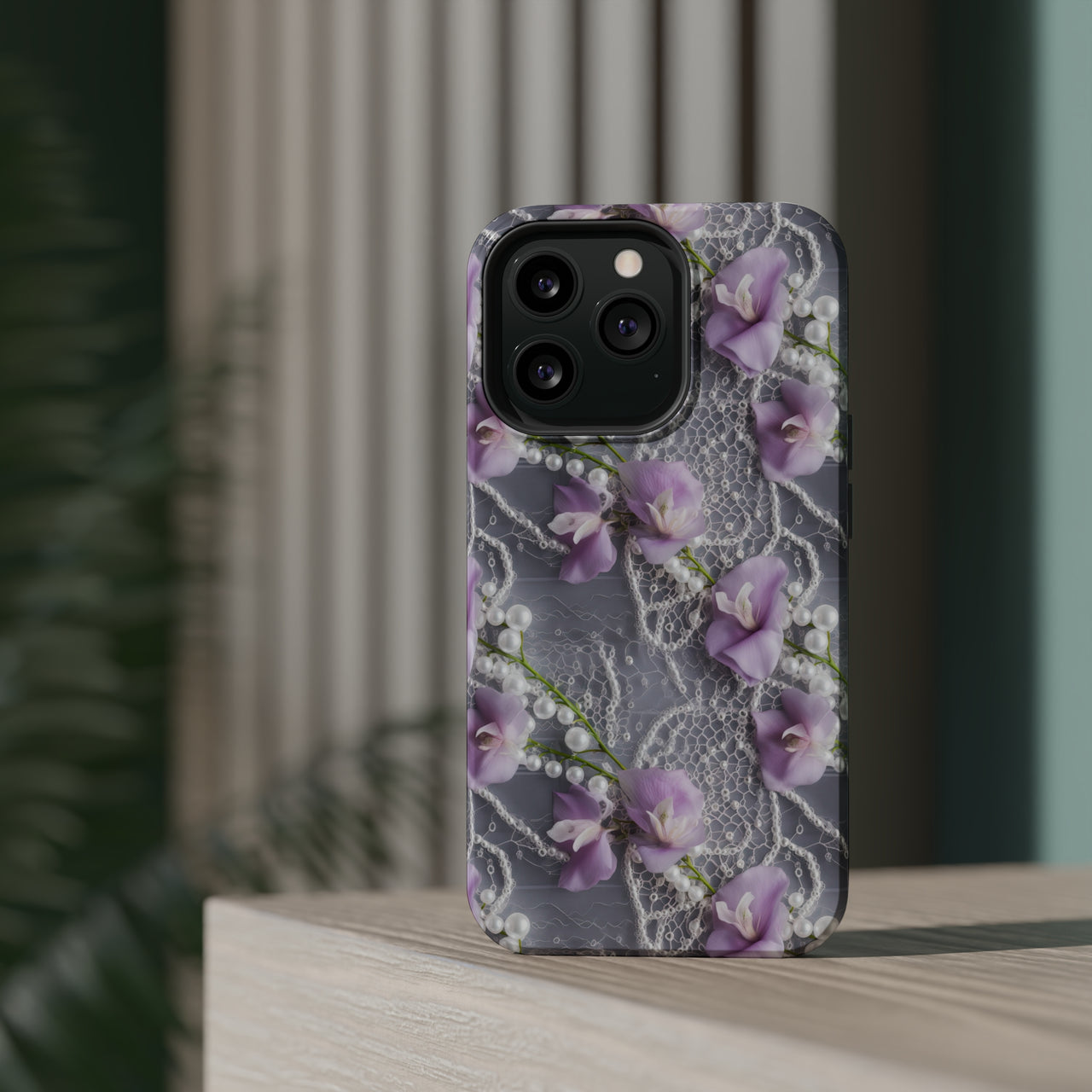 Purple Sweet Pea MagSafe Tough Cases for iPhone 13, iPhone 13 Mini, iPhone 13 Pro, and iPhone 13 Pro Max.