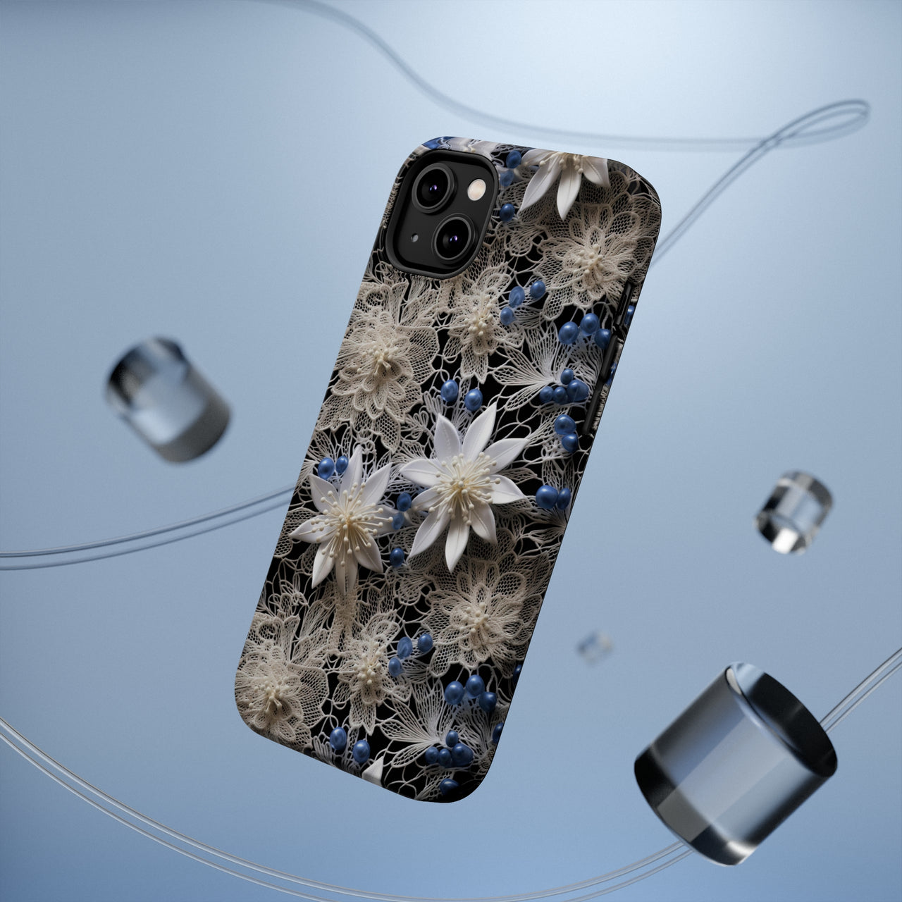 Vintage Lace and Clematis MagSafe Tough Cases for iPhone 14, iPhone 14 Pro, iPhone 14 Plus, and iPhone 14 Pro Max