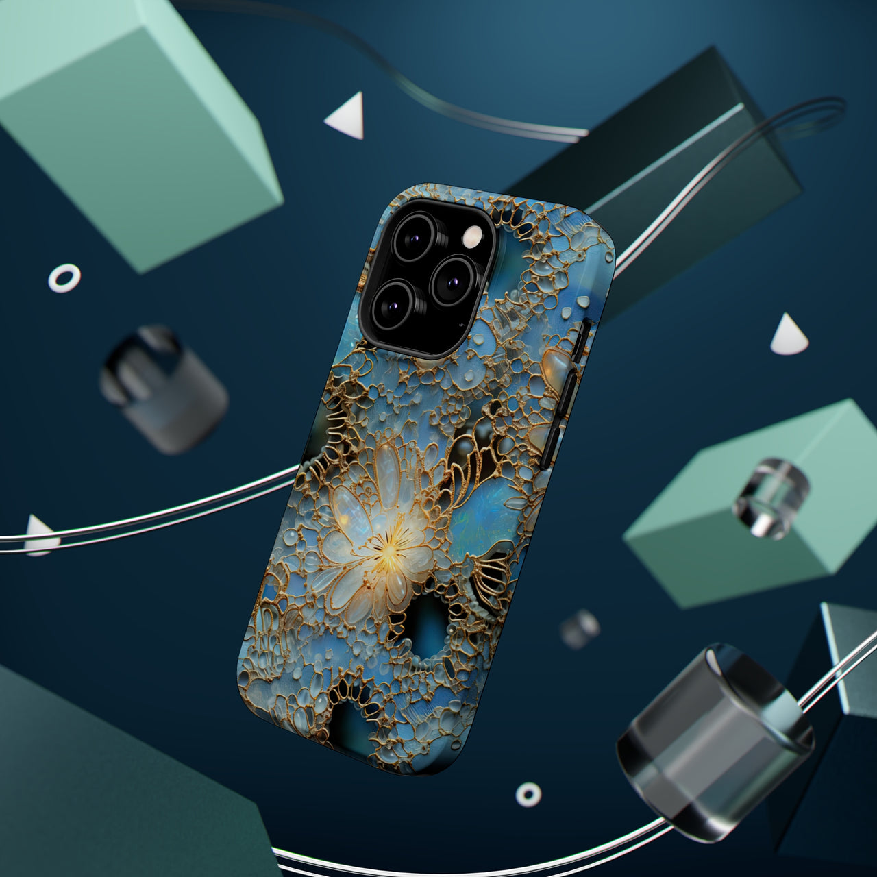 Gemstones and Gold Lace MagSafe Tough Cases for iPhone 14, iPhone 14 Pro, iPhone 14 Plus, and iPhone 14 Pro Max