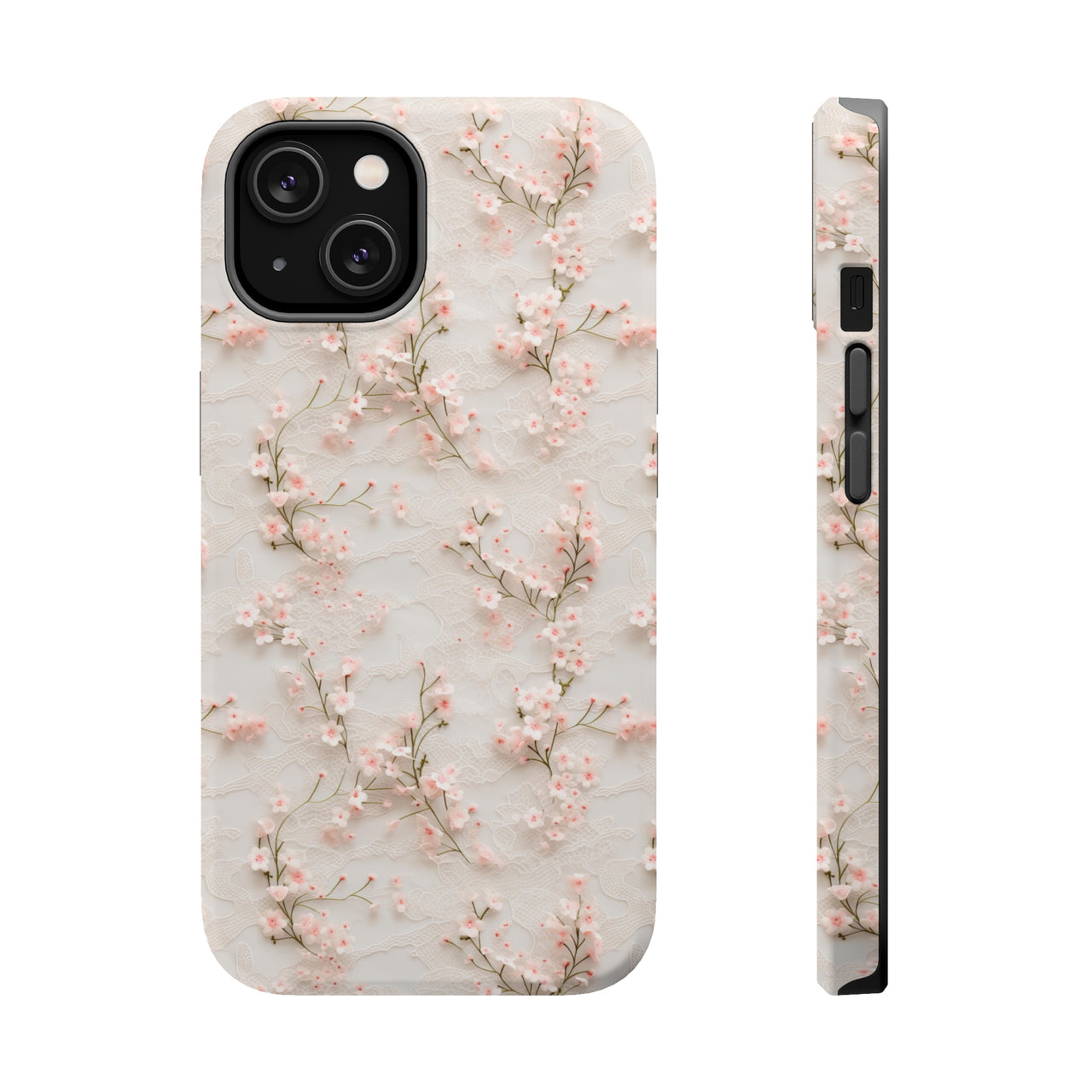 White Lace and Cherry Blossoms MagSafe Tough Cases for iPhone 14, iPhone 14 Pro, iPhone 14 Plus, and iPhone 14 Pro Max