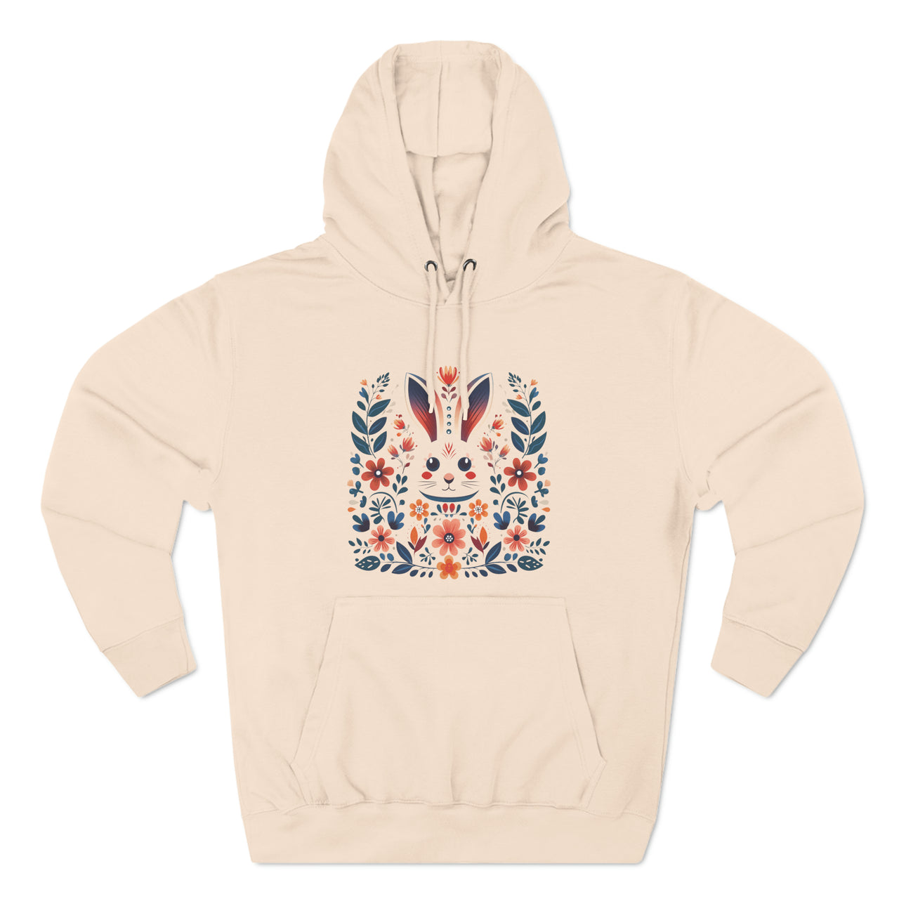 Folk Art Rabbit Three-Panel Fleece Hoodie