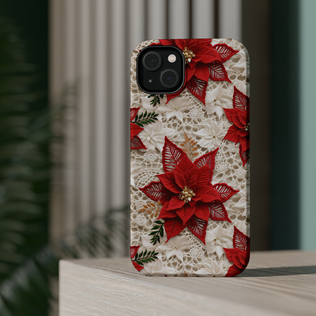 Christmas Poinsettia MagSafe Tough Cases for iPhone 14, iPhone 14 Pro, iPhone 14 Plus, and iPhone 14 Pro Max