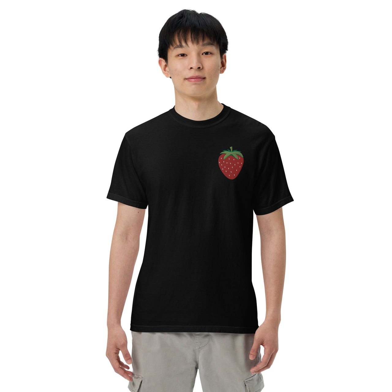 Embroidered Strawberry Unisex Garment-dyed Heavyweight T-shirt