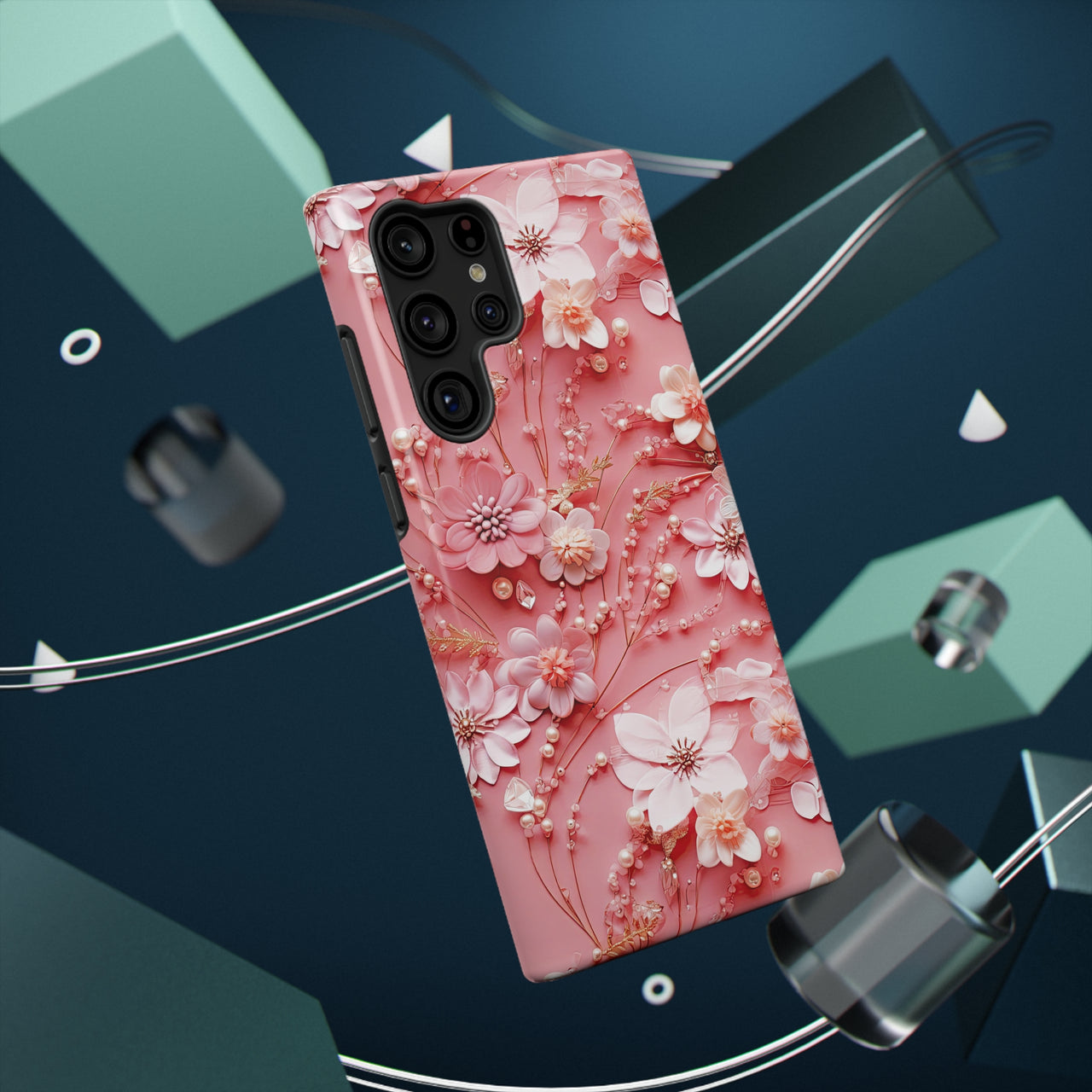 Floral Champagne Toast Impact-Resistant Case for Samsung Galaxy S22, Samsung Galaxy S22 Plus, and Samsung Galaxy S22 Ultra. Supports Wireless Charging.