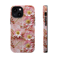 Thumbnail for Gold-Kissed Flowers on Pink Lace - MagSafe Tough Cases for iPhone 13, iPhone 13 Mini, iPhone 13 Pro, and iPhone 13 Pro Max.