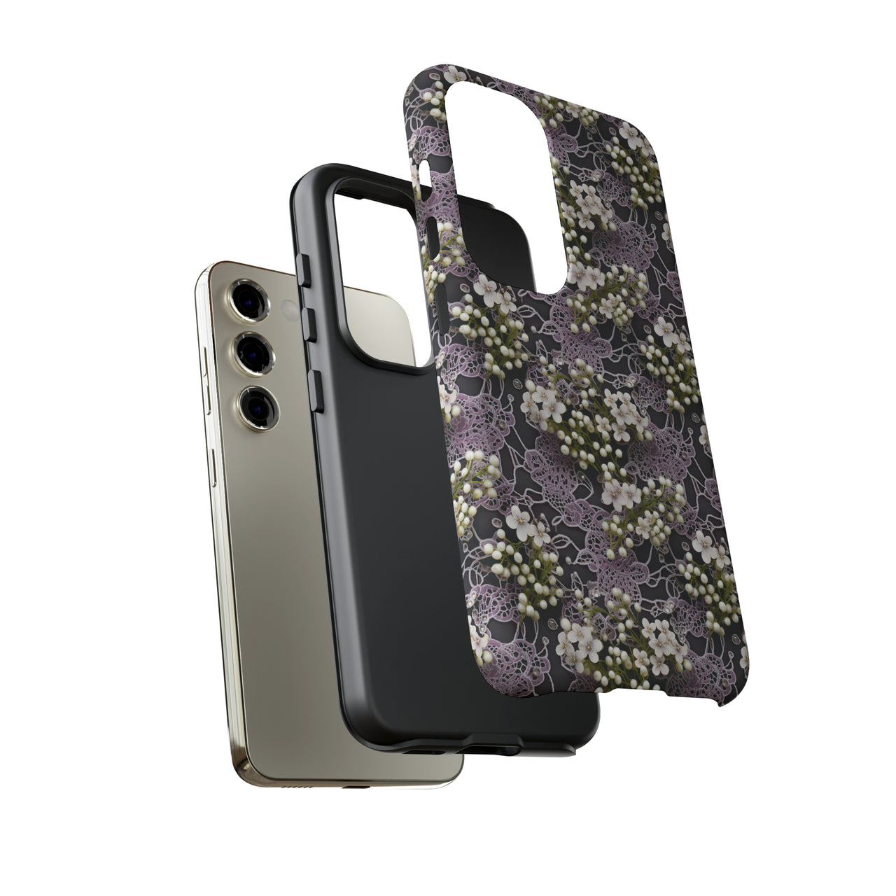 White Flowers on a Purple Bed - Tough Case for Samsung Galaxy S23, Samsung Galaxy S23 Plus, and Samsung Galaxy S23 Ultra