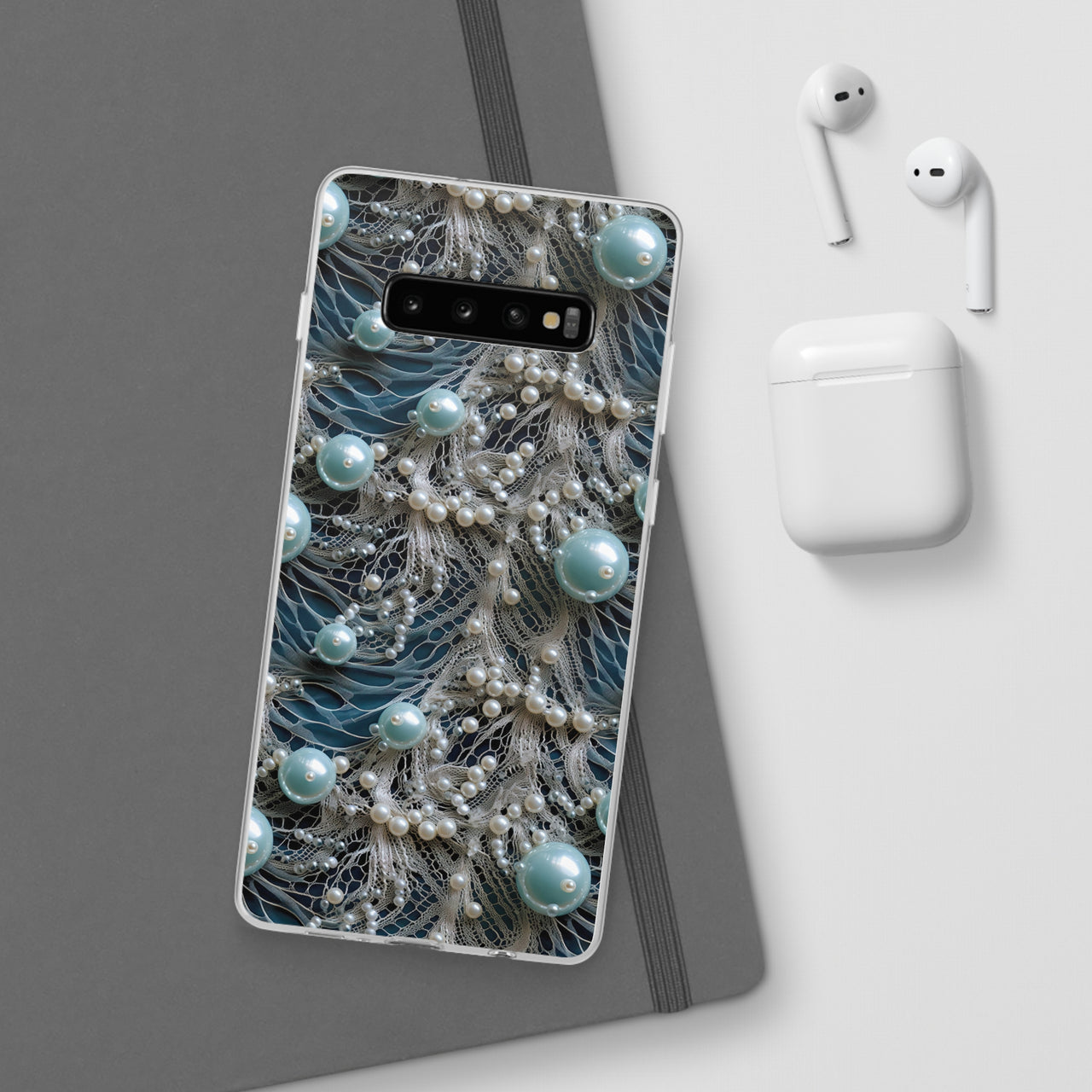 Sea Foam Lace and Pearls - Flexi Cases for Samsung Galaxy S10, Samsung Galaxy S10E, & Samsung Galaxy S10 Plus