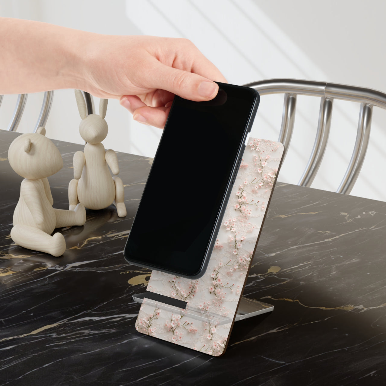 Cherry Blossom and White Lace Mobile Display Stand for Smartphones