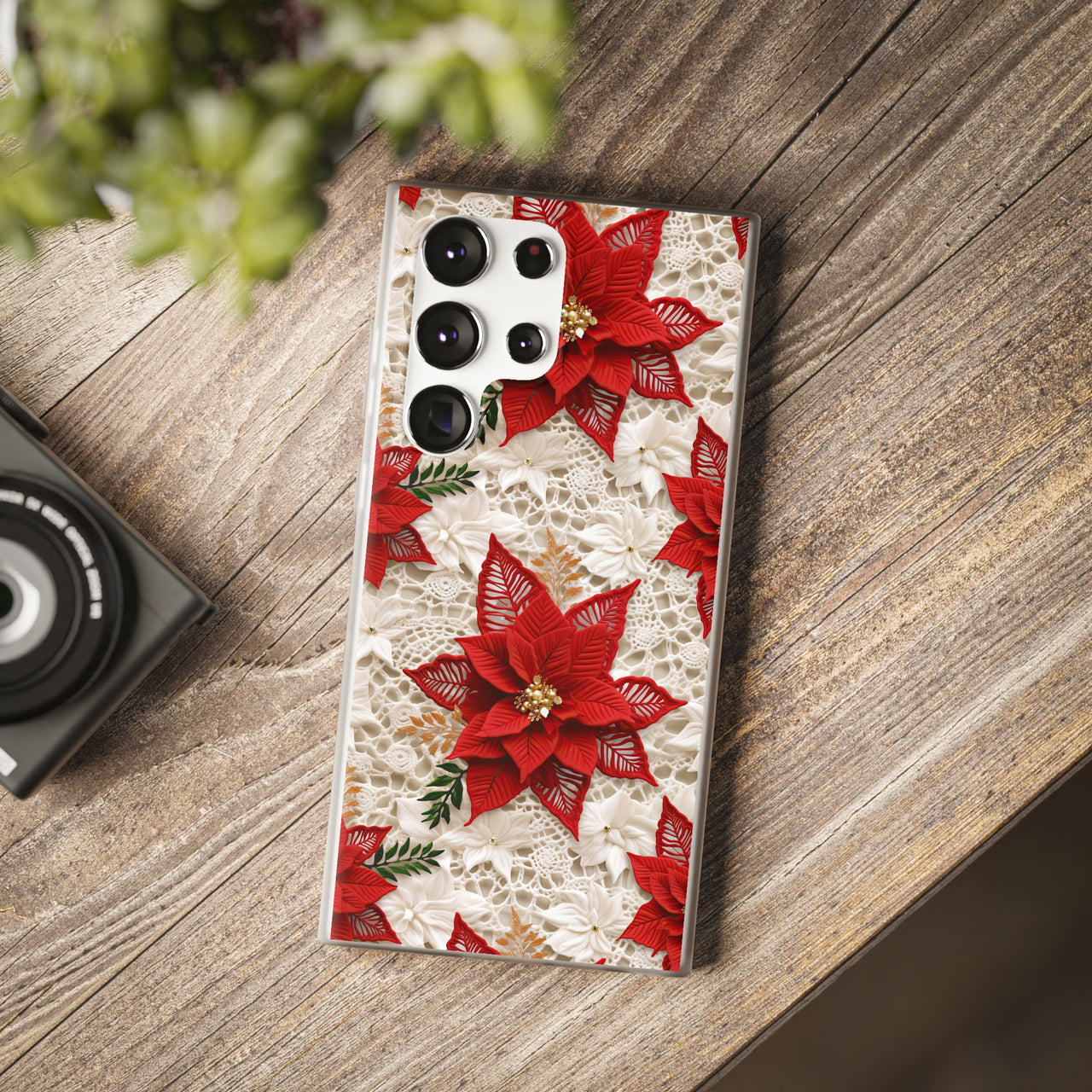 Christmas Poinsettia - Flexi Cases for Samsung Galaxy S23, Samsung Galaxy S23 Plus, and Samsung Galaxy S23 Ultra