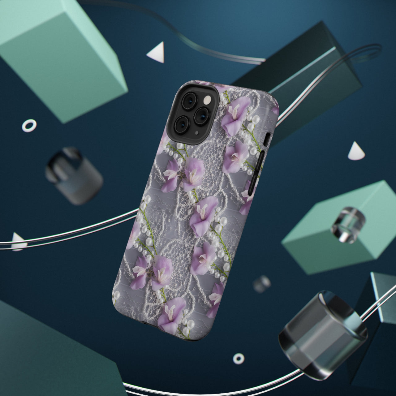 Purple Sweet Pea Impact-Resistant Cases for iPhone 11, iPhone 11 Pro, and iPhone 11 Pro Max. Supports Wireless Charging.